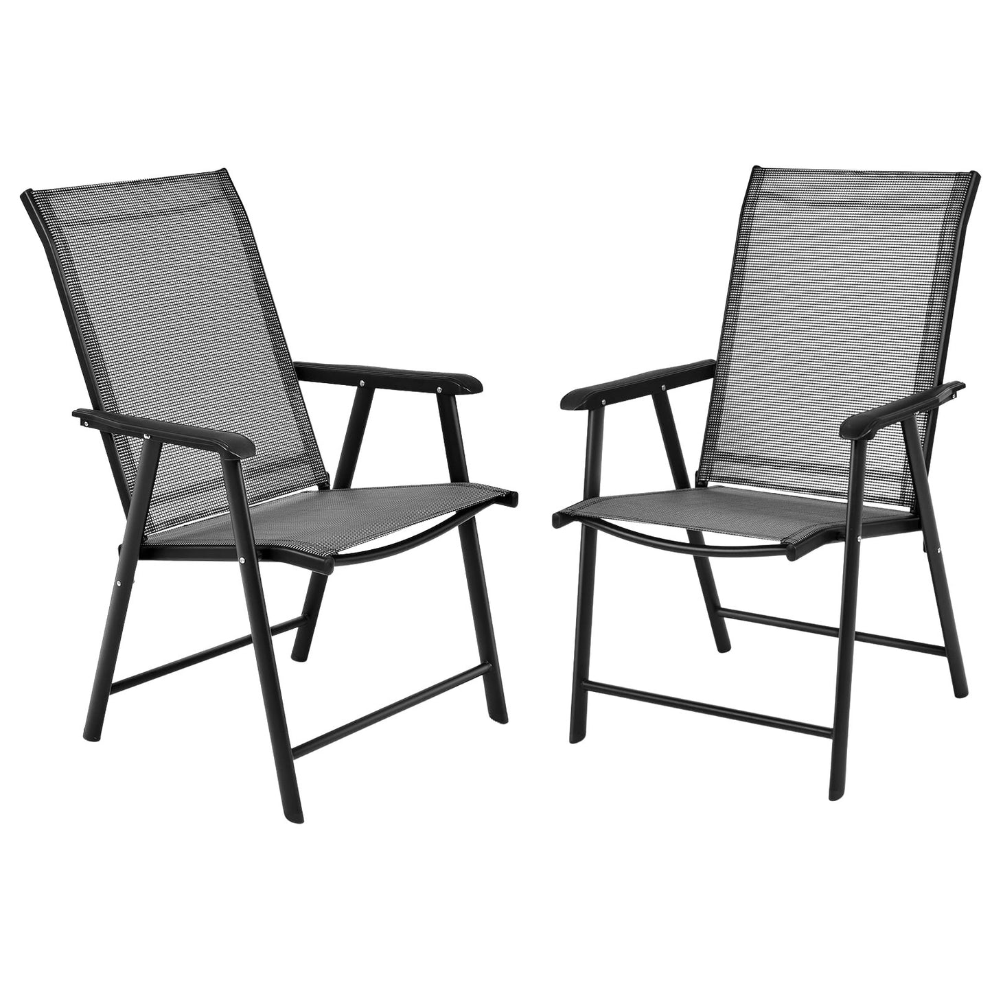 Folding Camping Chairs Set, Gray, Metal Frame, 2-Pack