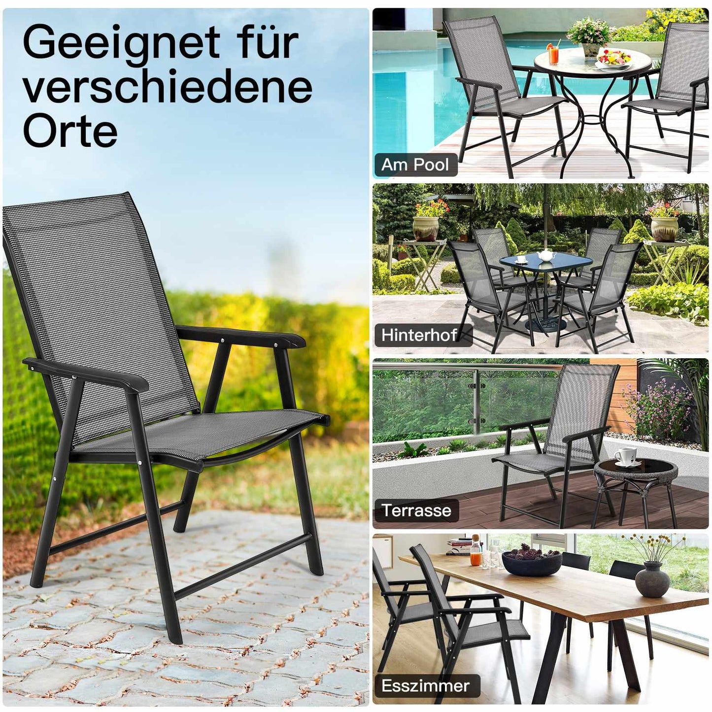 Folding Camping Chairs Set, Gray, Metal Frame, 2-Pack
