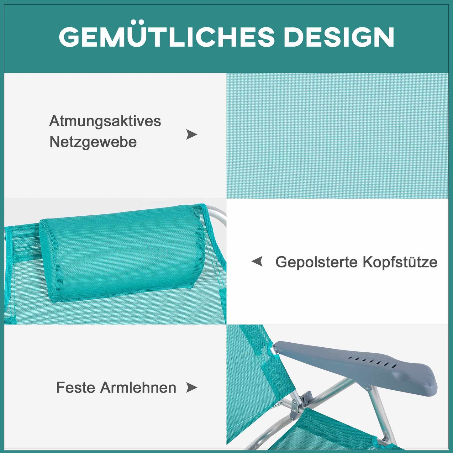 Folding Camping Chairs Set of 2, Adjustable Mesh Back, Turquoise