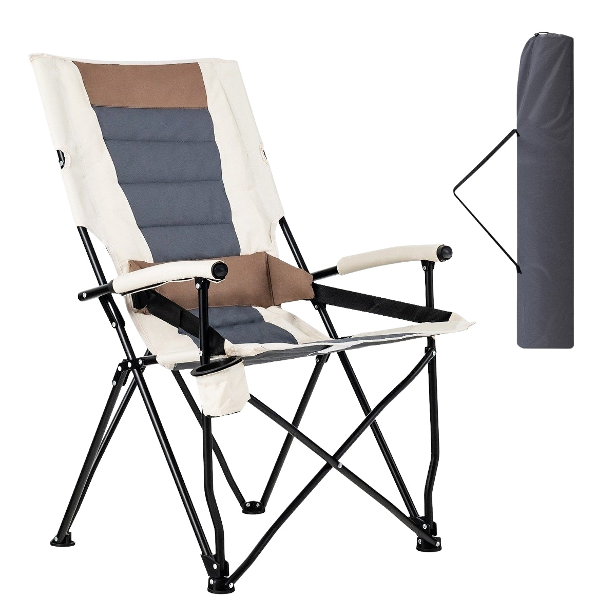 Folding Camping Chair with Cup Holder, 63x72x102 cm, Brown/White