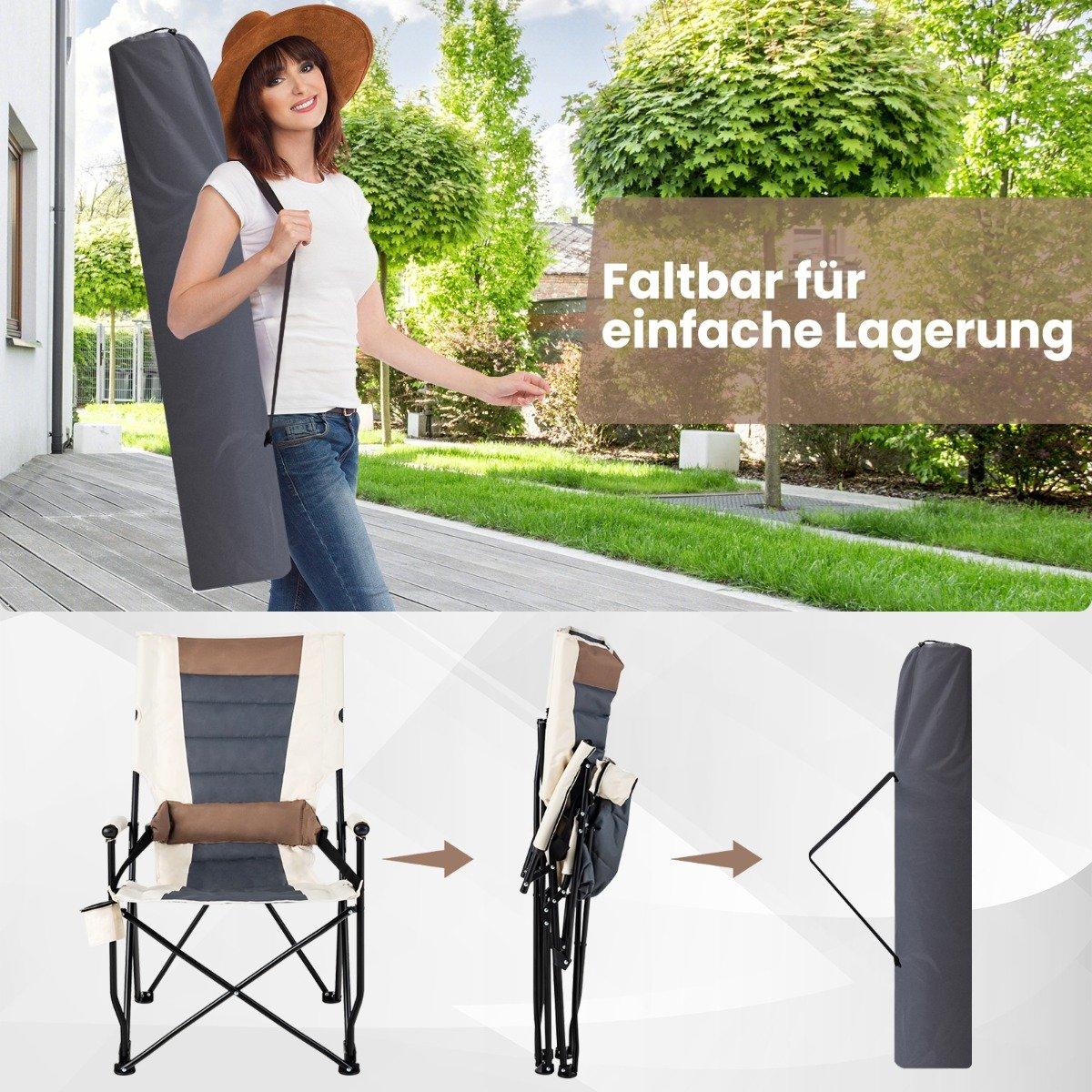 Folding Camping Chair with Cup Holder, 63x72x102 cm, Brown/White