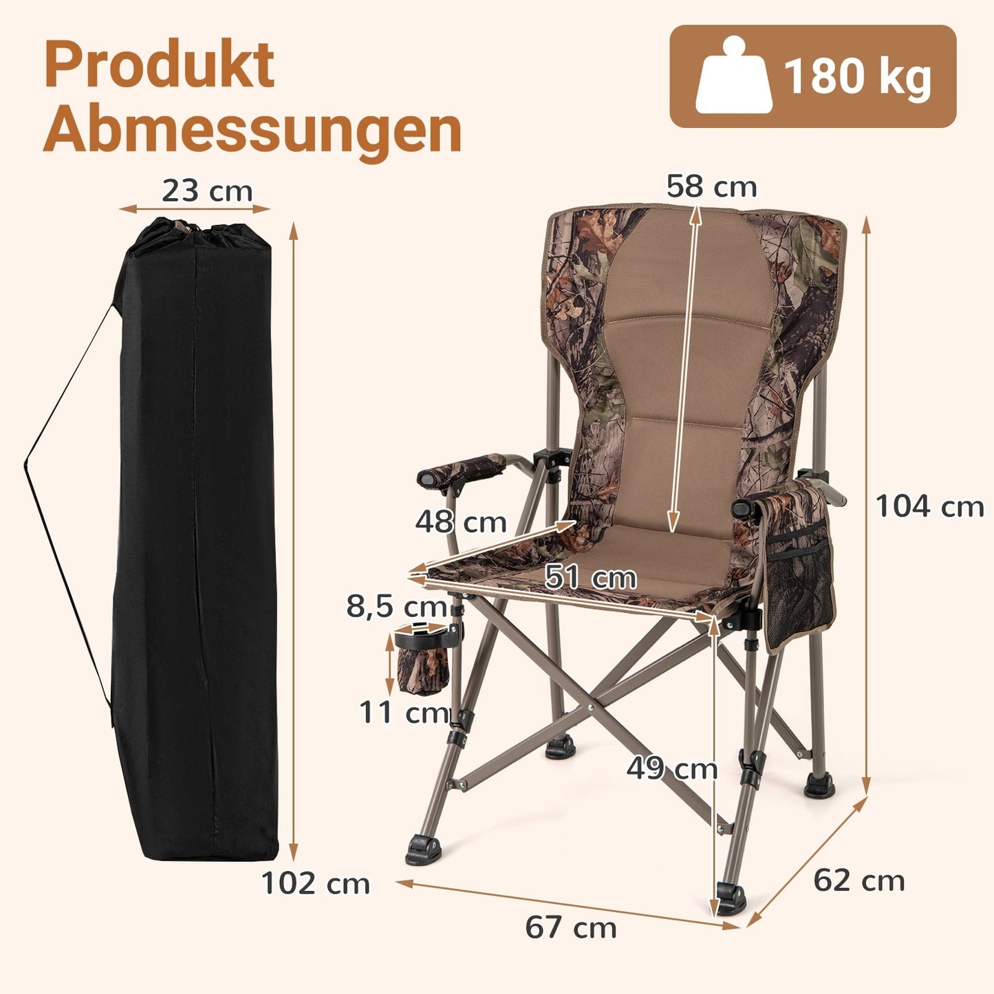 Folding Camping Chair with Cup Holder & Side Pocket