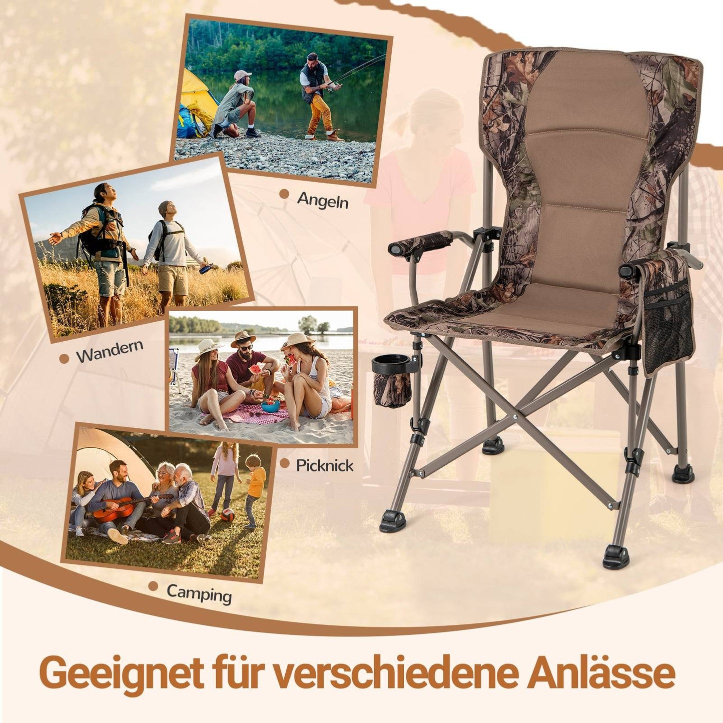 Folding Camping Chair with Cup Holder & Side Pocket