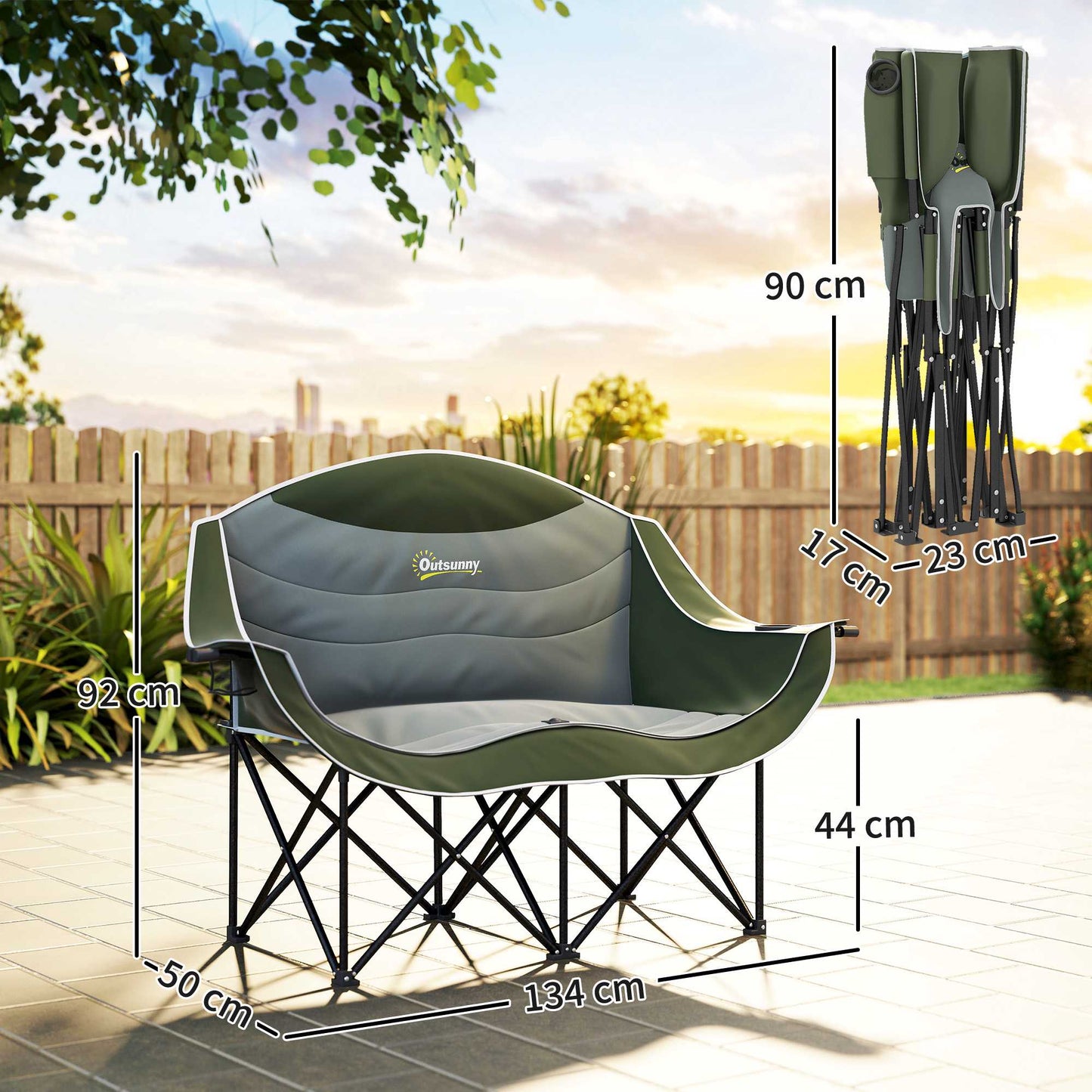Folding Camping Chair with Dual Padded Seats and Cup Holders