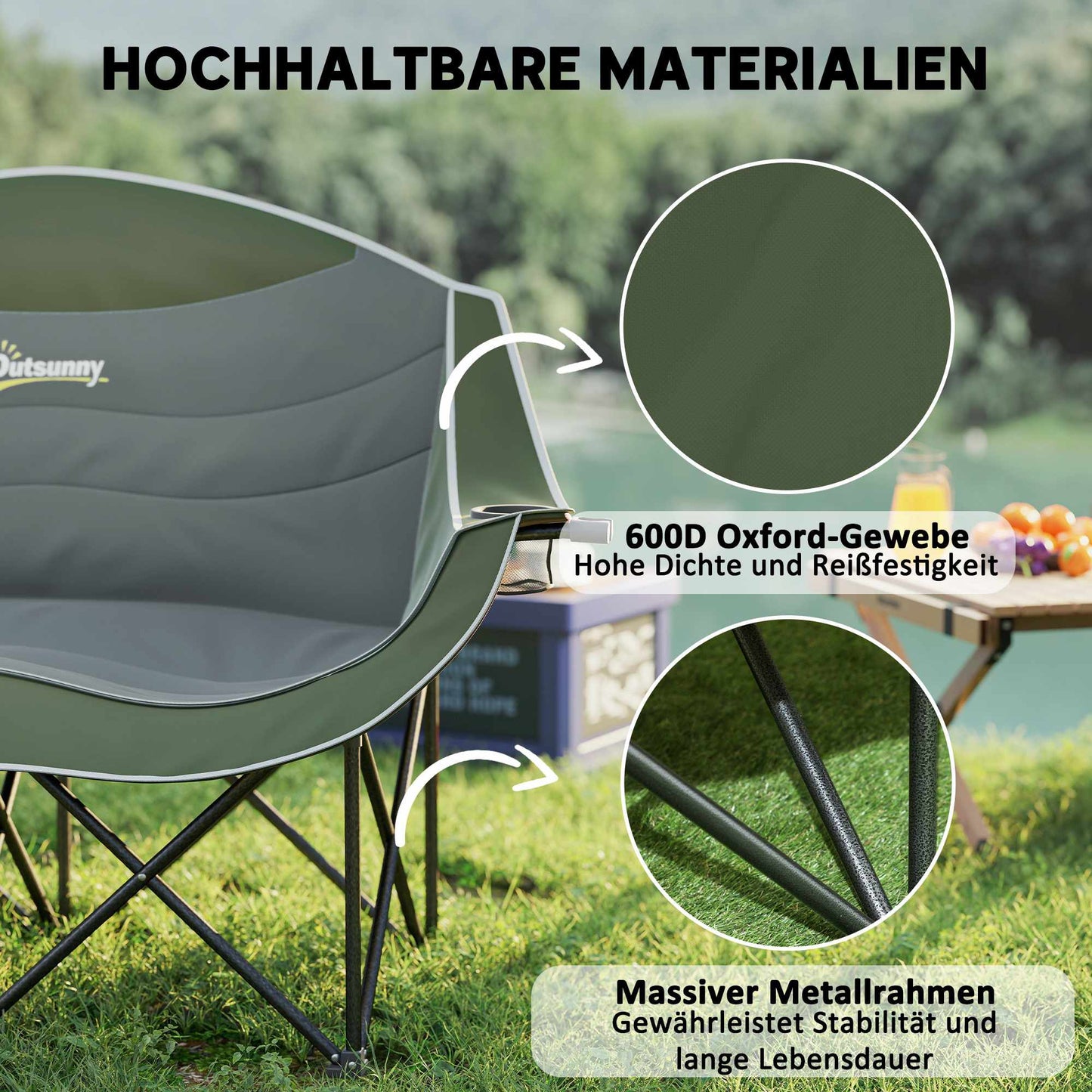 Folding Camping Chair with Dual Padded Seats and Cup Holders