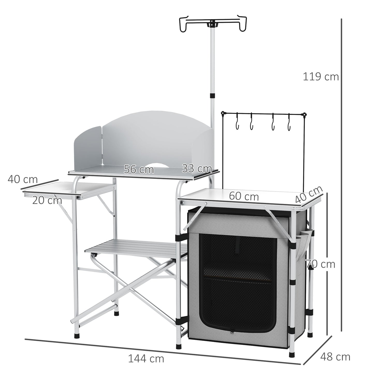 Outdoor folding camping kitchen with UV and wind protection