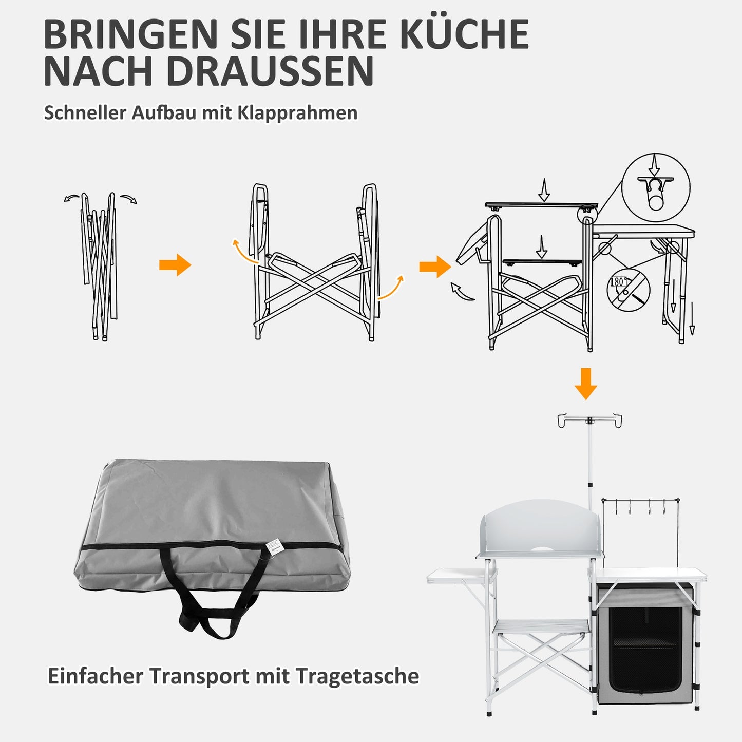 Outdoor folding camping kitchen with UV and wind protection