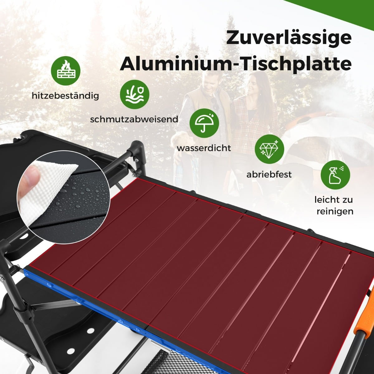 Folding Camping Kitchen with Aluminum Top, 135x54x88 cm
