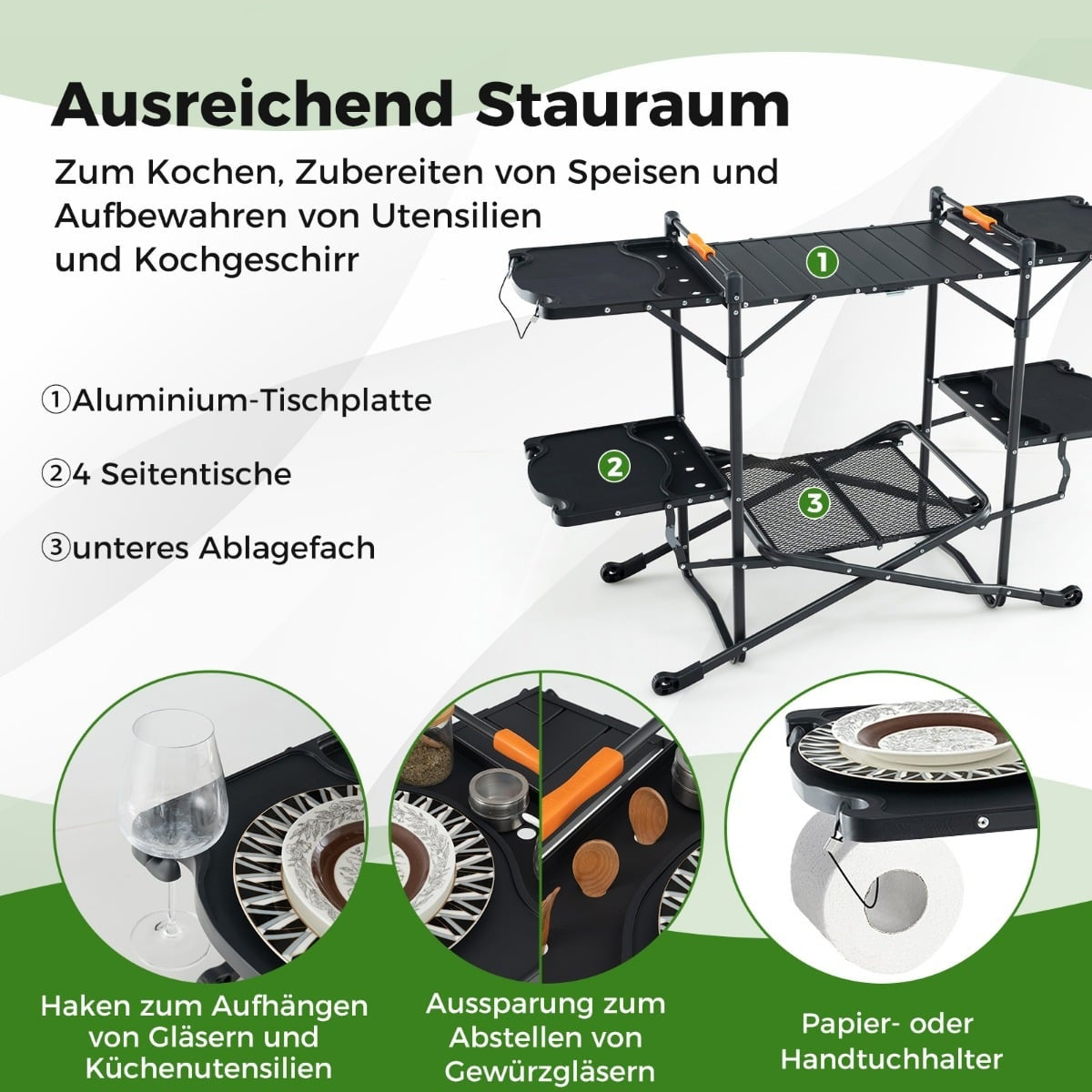 Folding Camping Kitchen with Aluminum Top, 135x54x88 cm