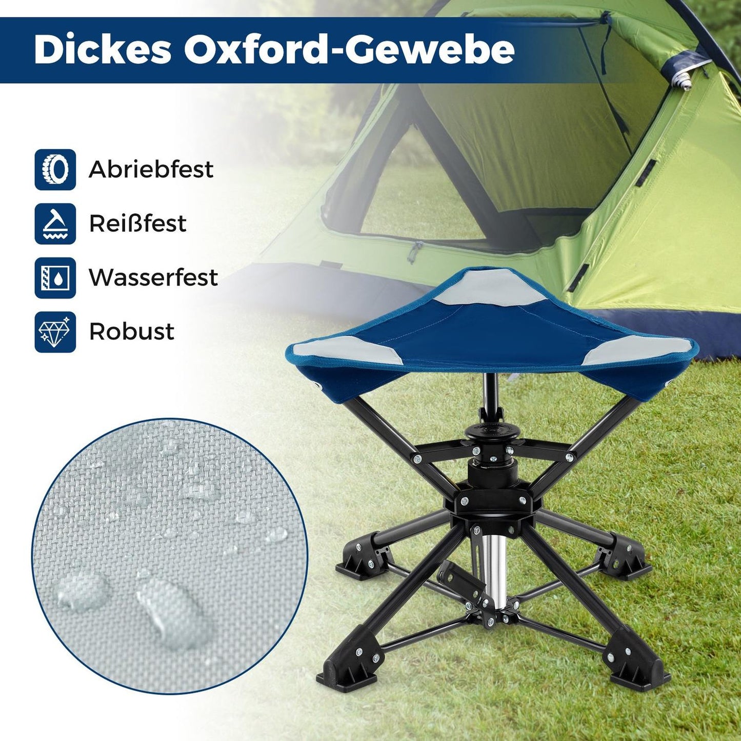 Folding Camping Stool with 360° Swivel & Anti-Sink Feet