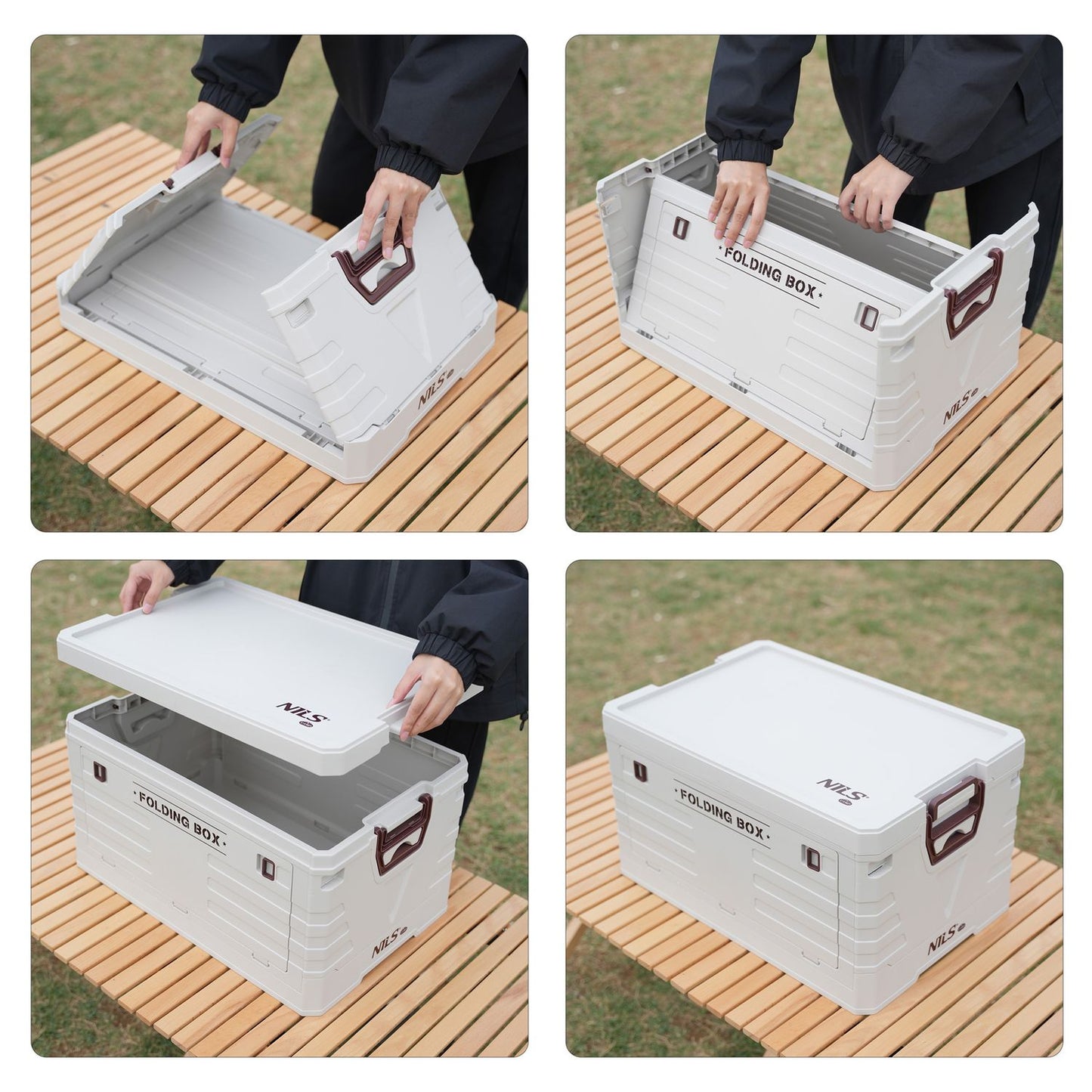 Folding Camping Storage Box with Lid, 50L Capacity