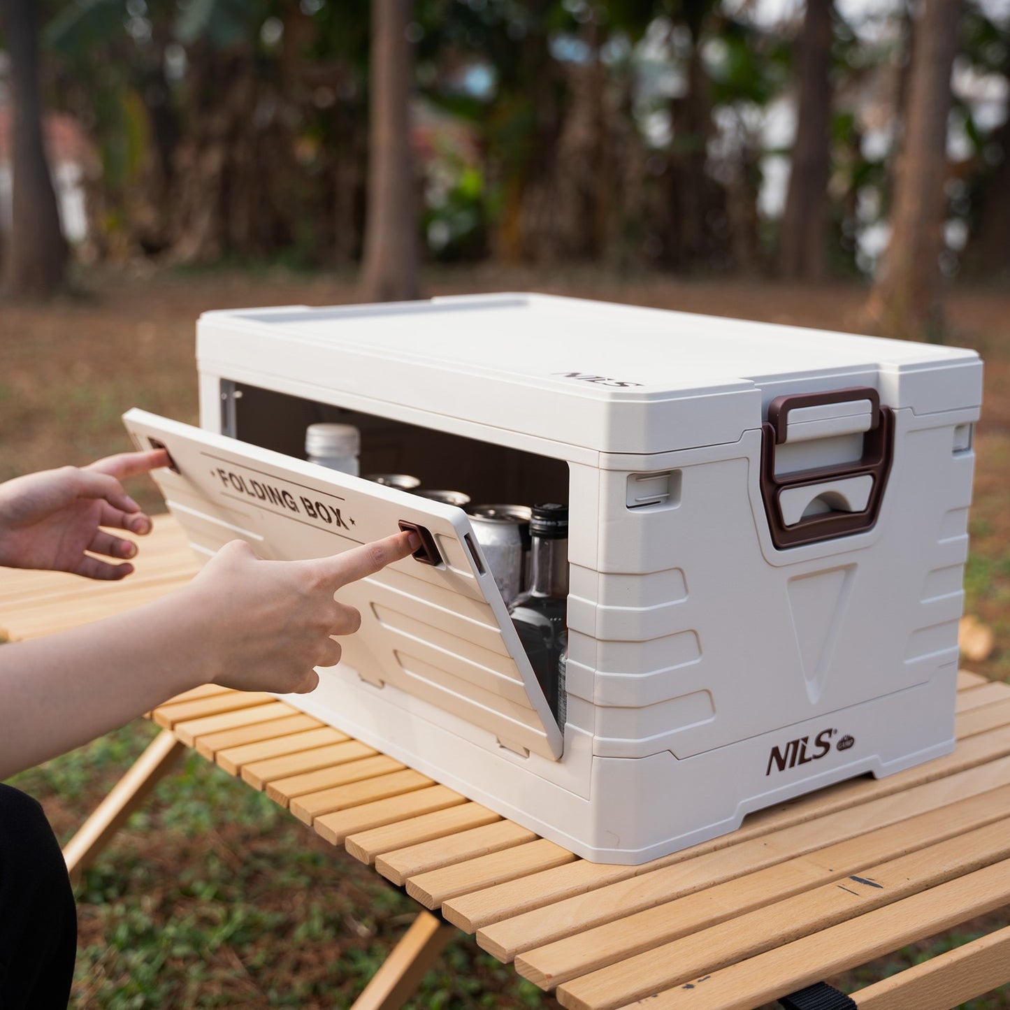 Folding Camping Storage Box with Lid, 50L Capacity