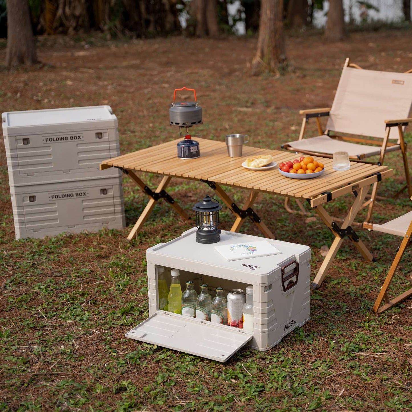 Folding Camping Storage Box with Lid, 50L Capacity