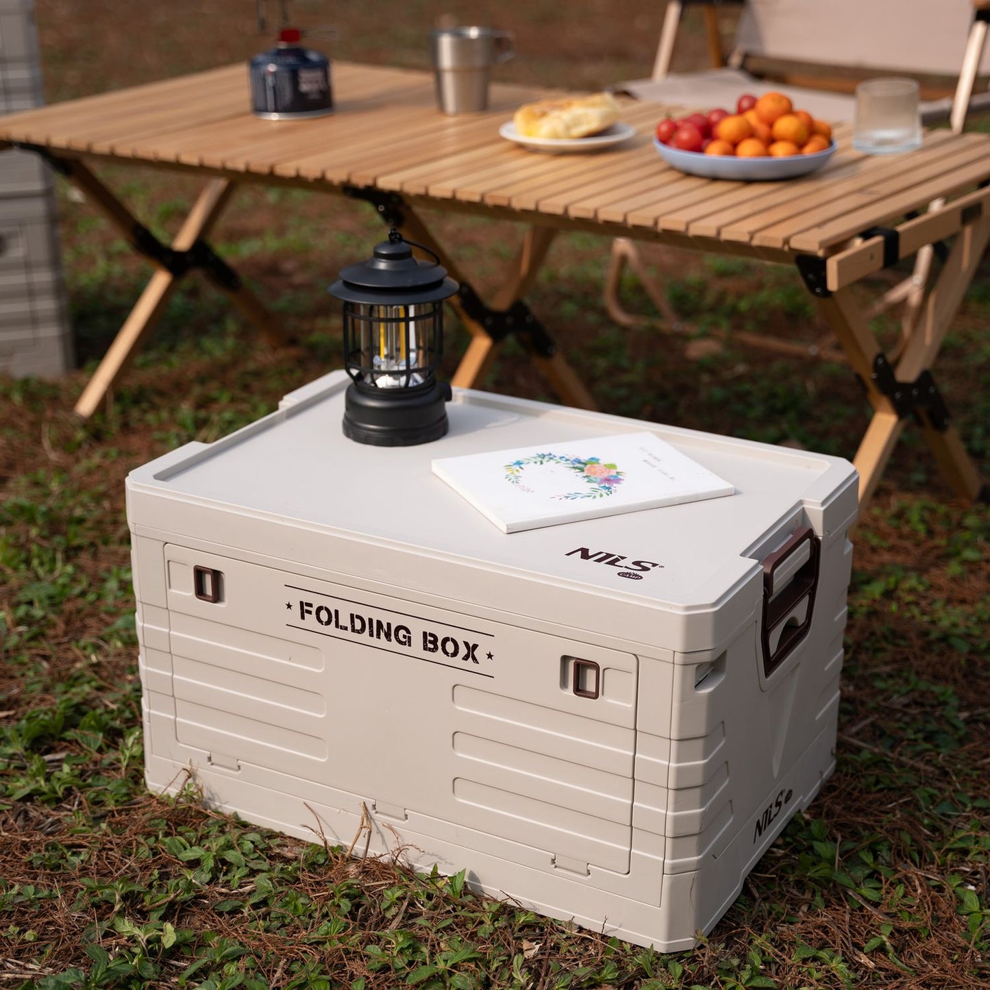 Folding Camping Storage Box with Lid, 50L Capacity