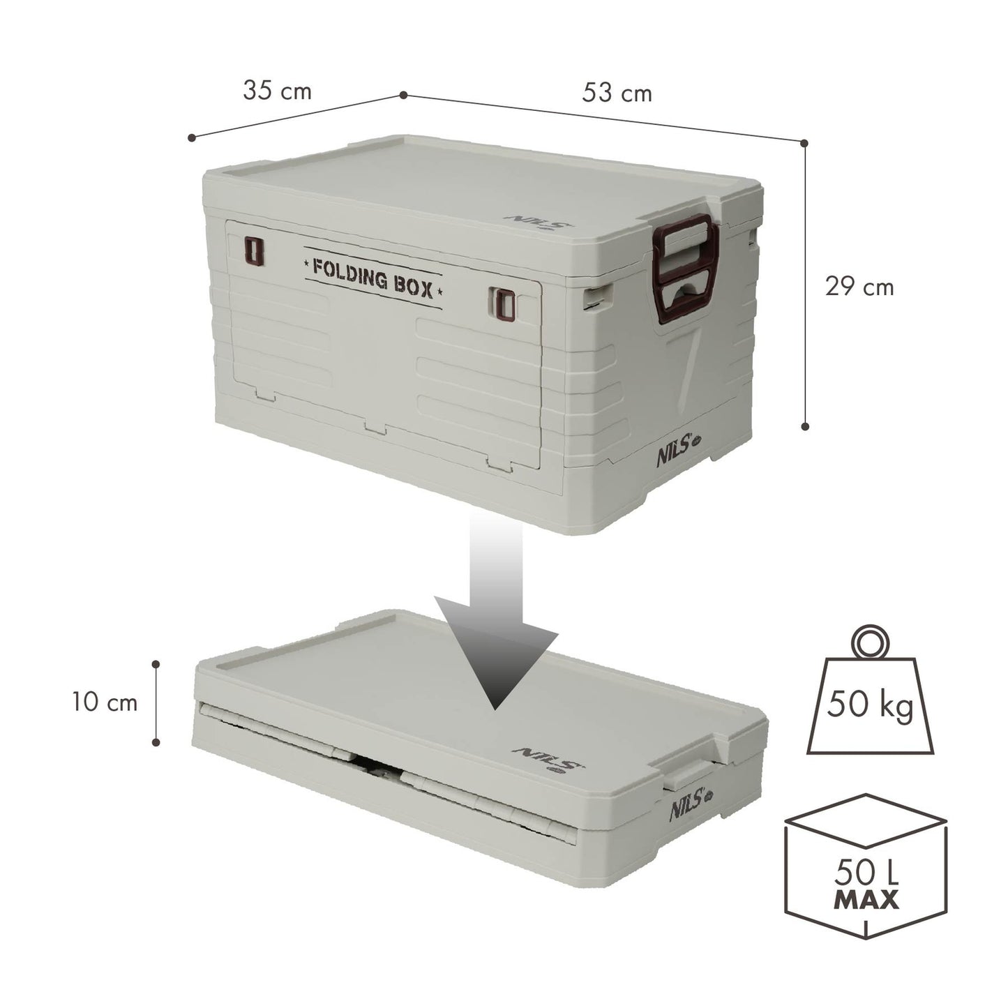 Folding Camping Storage Box with Lid, 50L Capacity