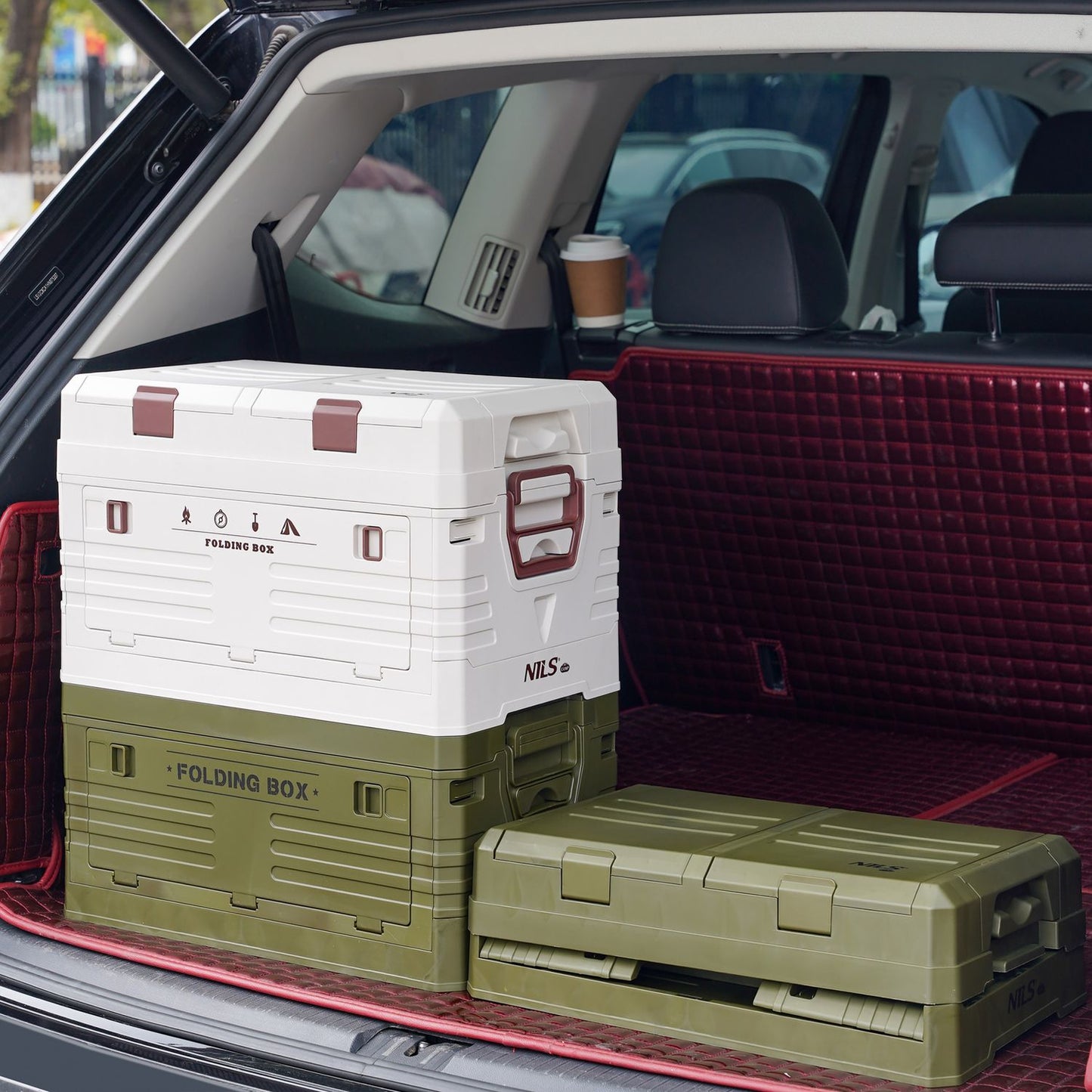 Folding Camping Storage Box with Lid, 50L Capacity