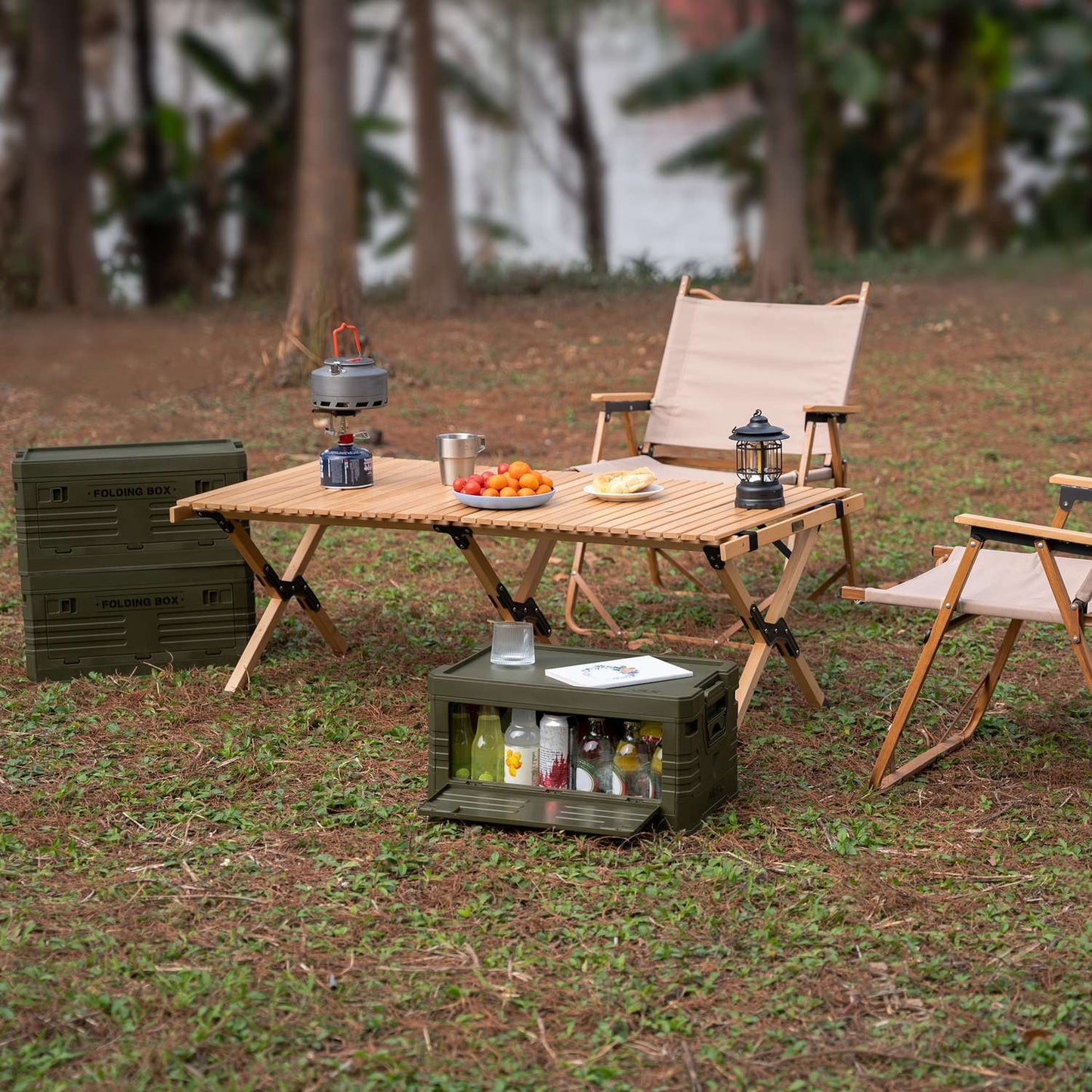 Folding Camping Storage Box with Lid, Portable