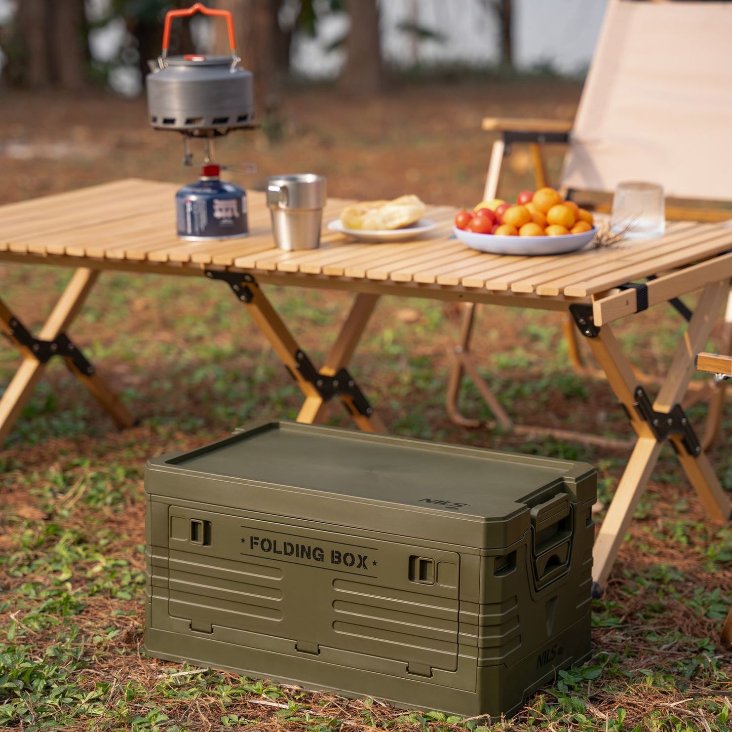 Folding Camping Storage Box with Lid, Portable