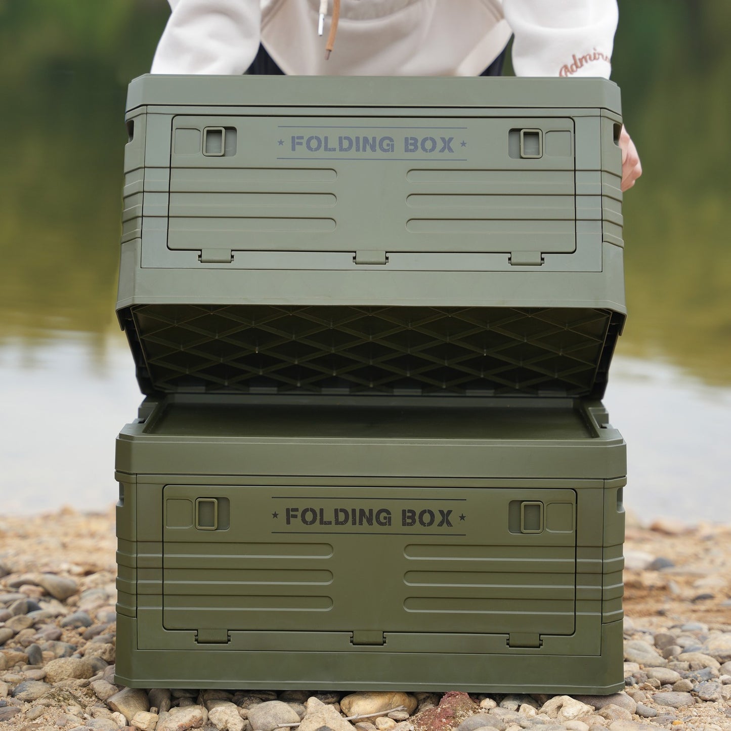 Folding Camping Storage Box with Lid, Portable