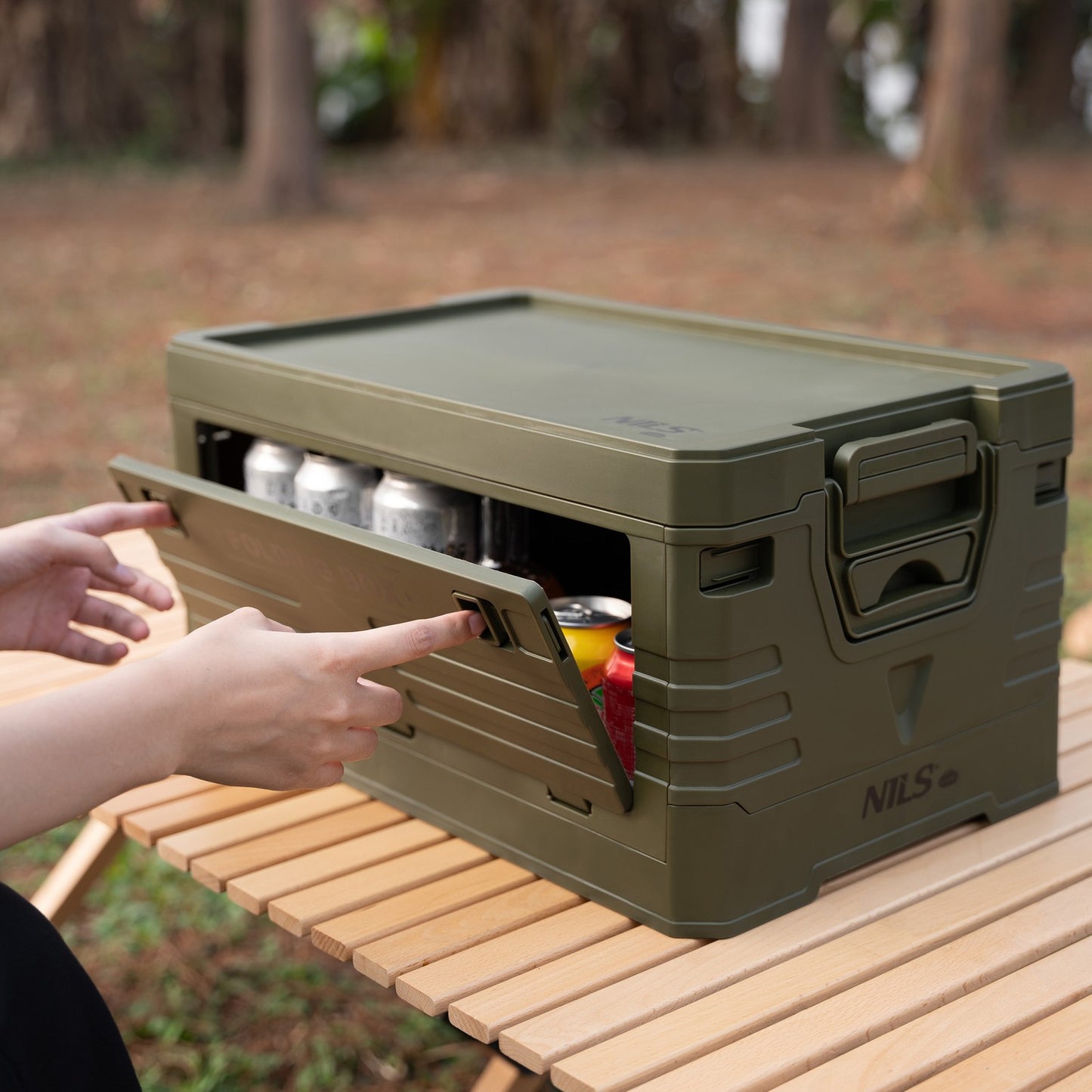 Folding Camping Storage Box with Lid, Portable