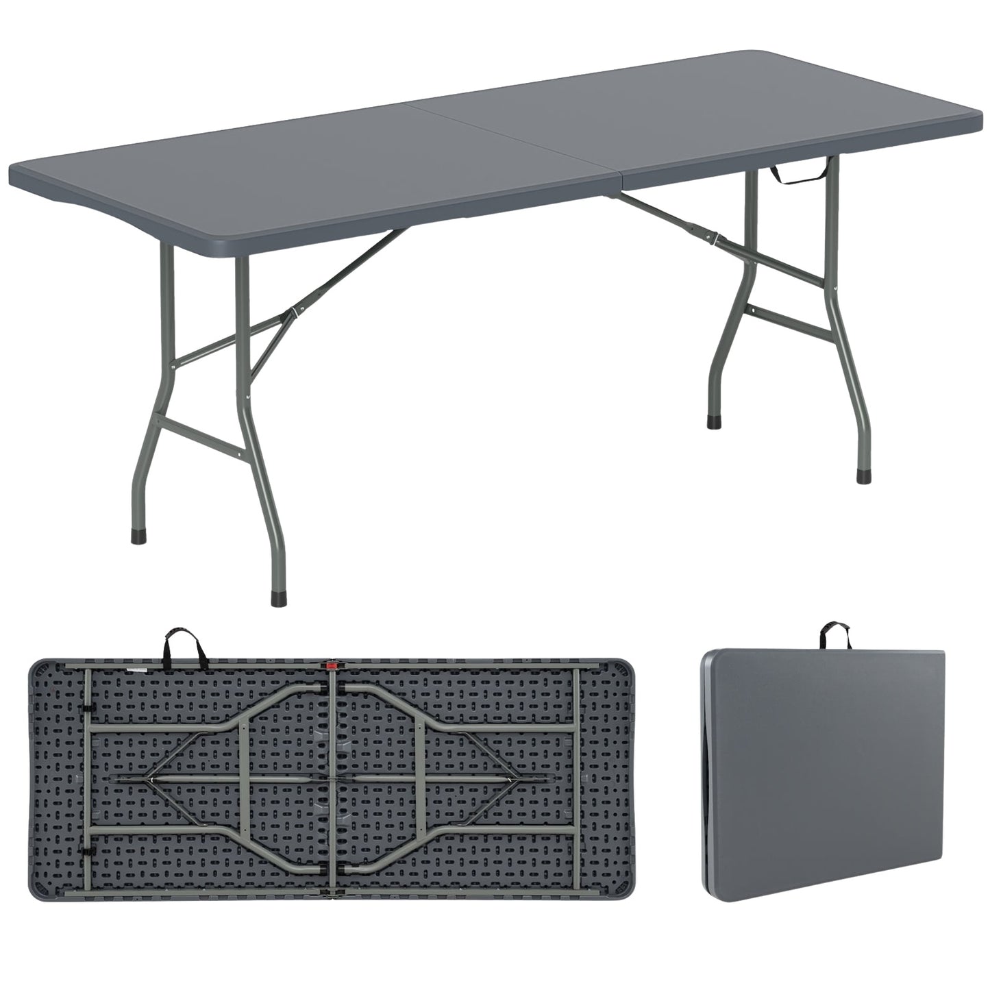 Folding Camping Table, 180x74cm, HDPE Top, Metal Legs