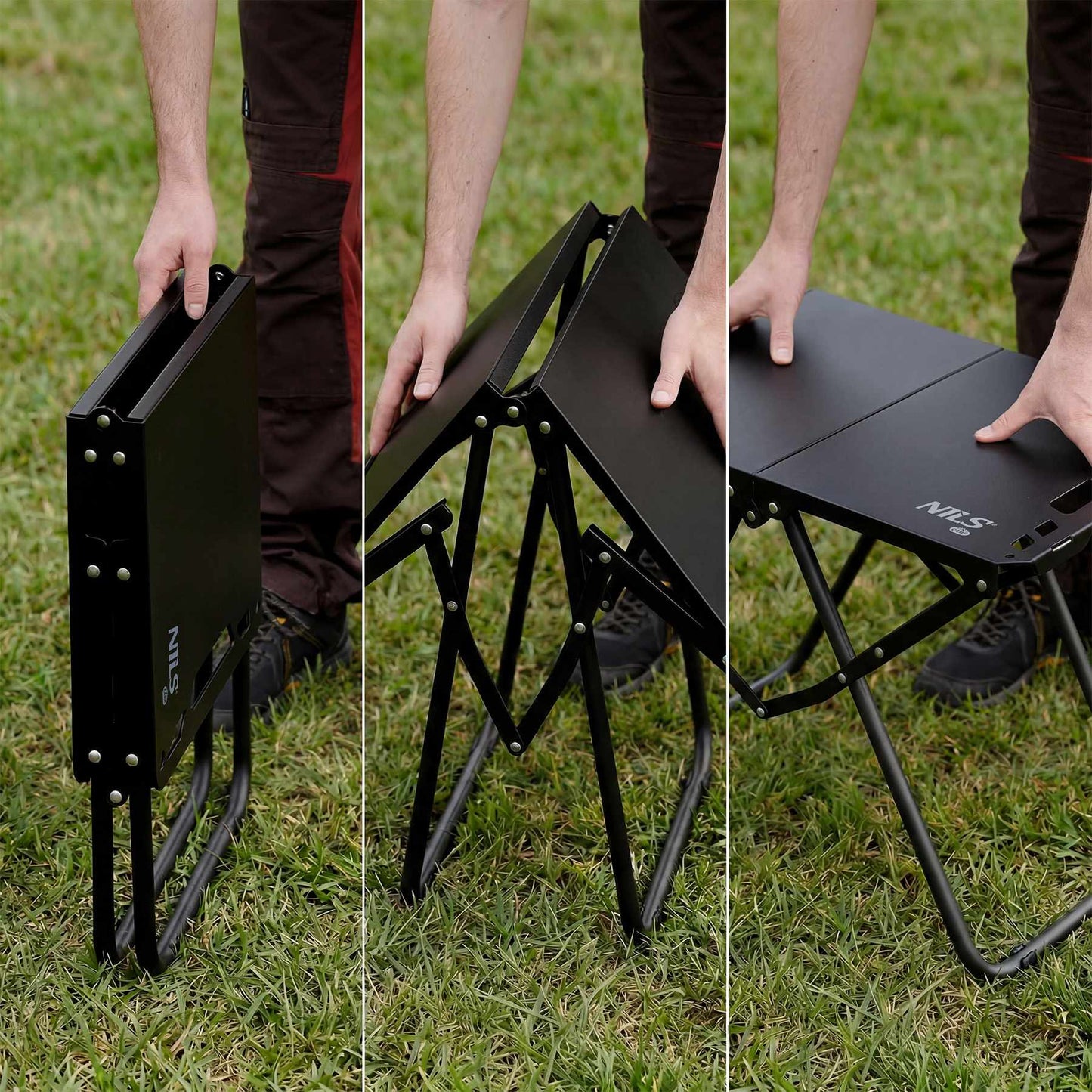 Folding Camping Table, Black, Steel Frame with Cover