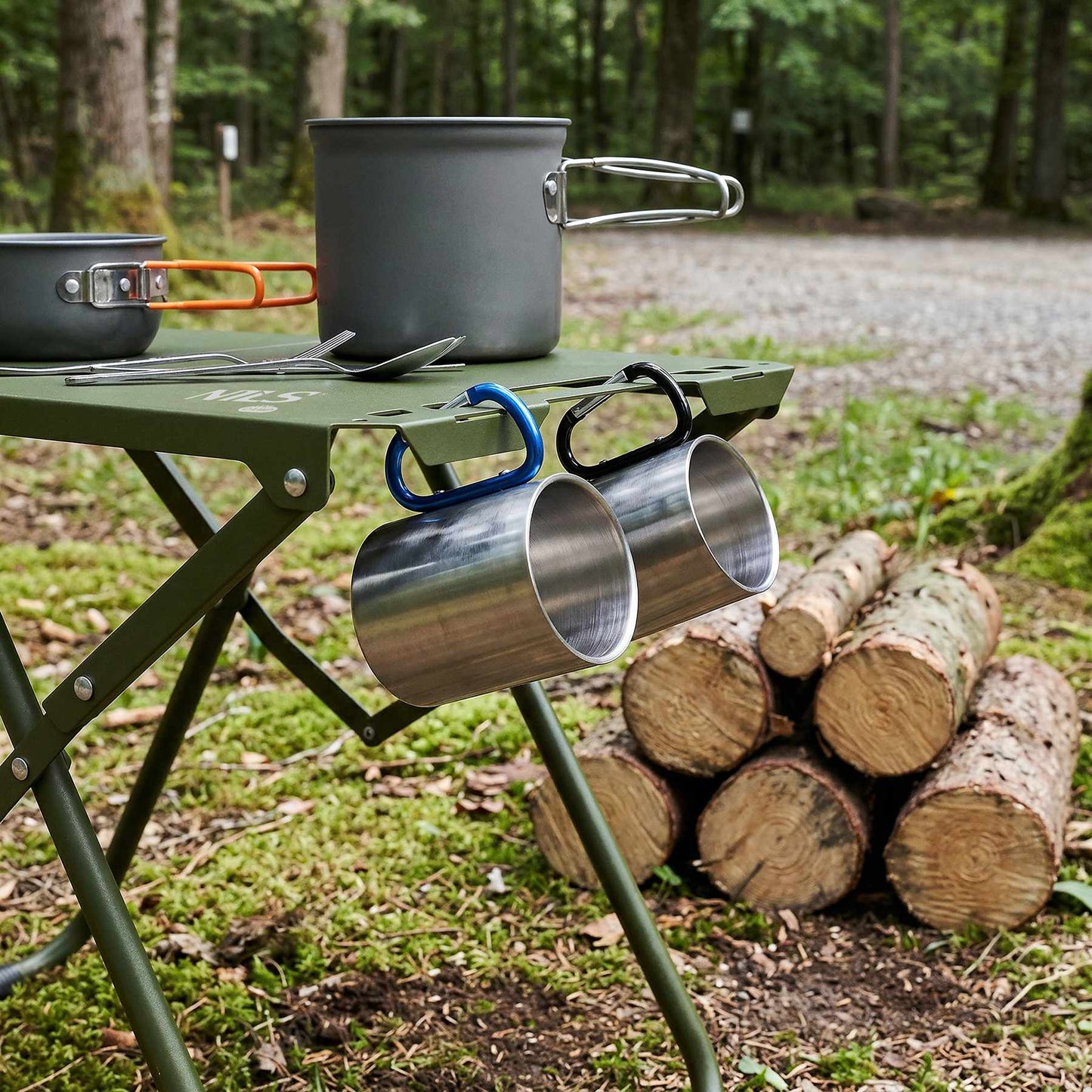 Folding Camping Table, Green, Steel Frame, Carry Cover