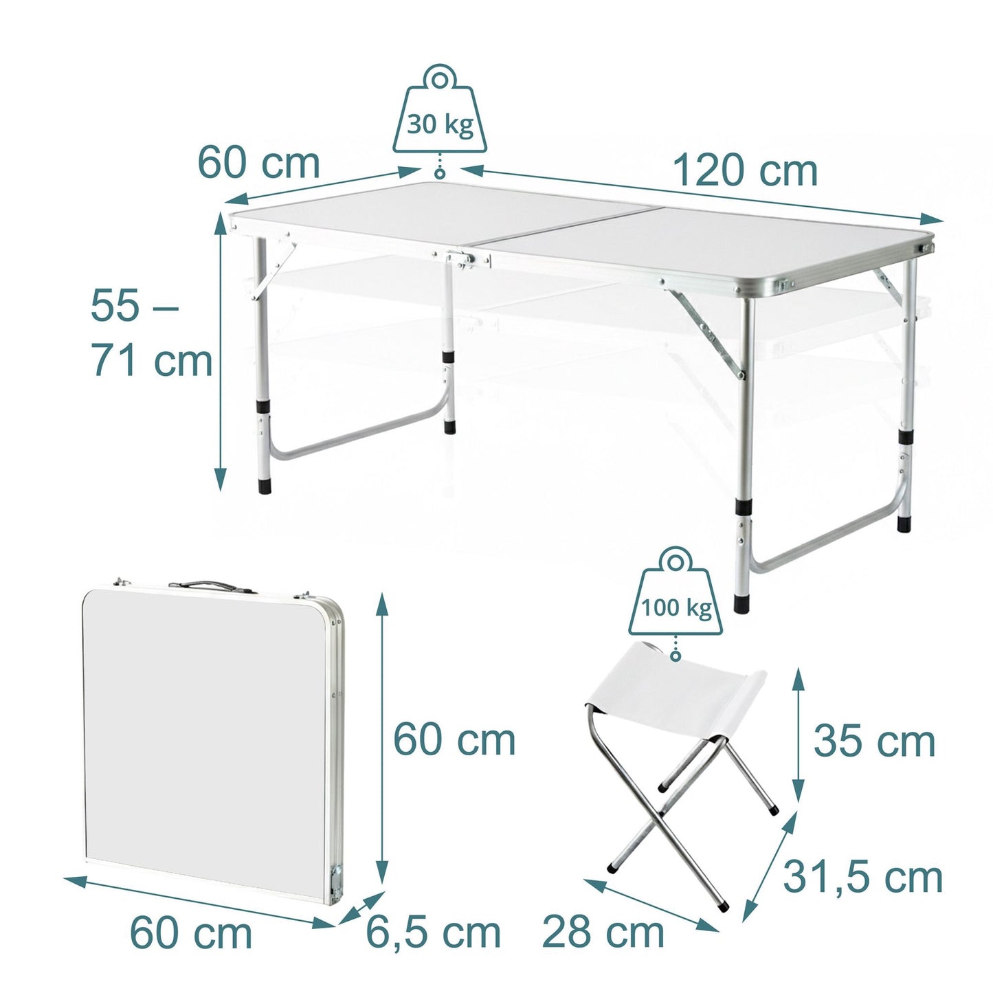 Folding Camping Table with 4 Stools, Adjustable Height