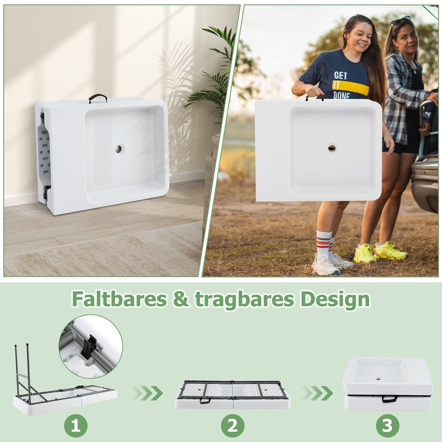 Folding Camping Table with Double Basin & Drain Hose