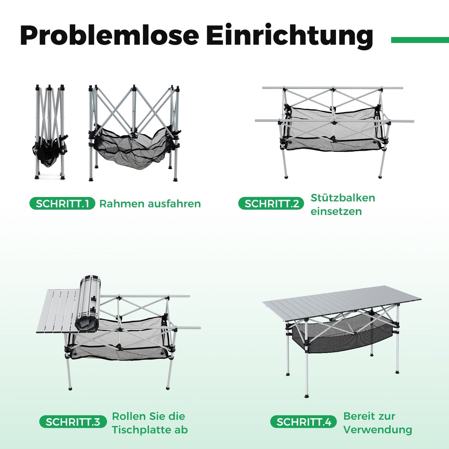 Folding Camping Table with Roll-Up Aluminum Top, Silver