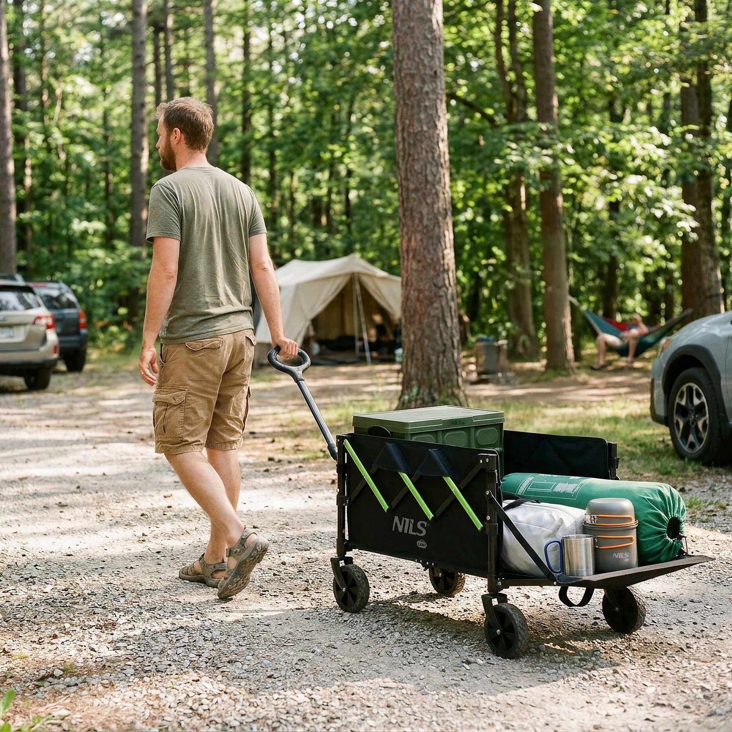 Folding Camping Wagon Cart, 100L, 90kg Capacity