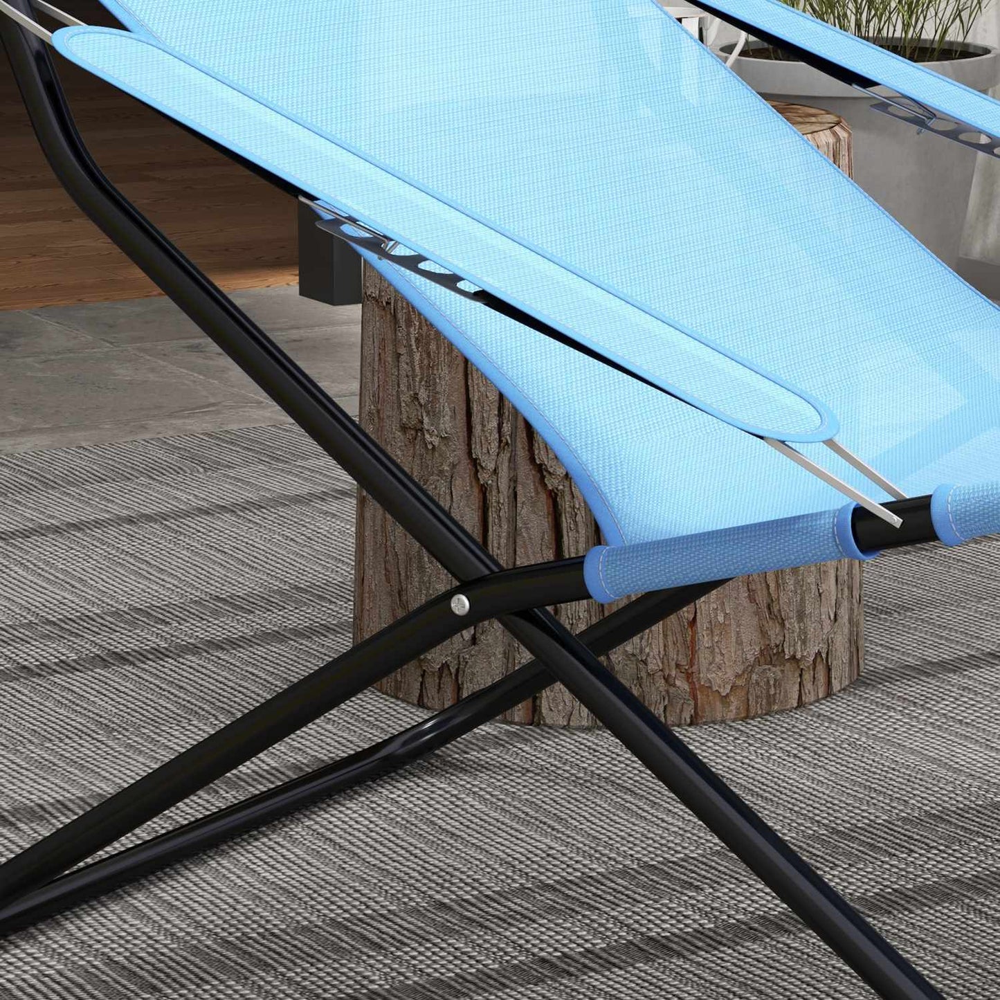 Adjustable blue camping chair, cushion, supports 120 kg