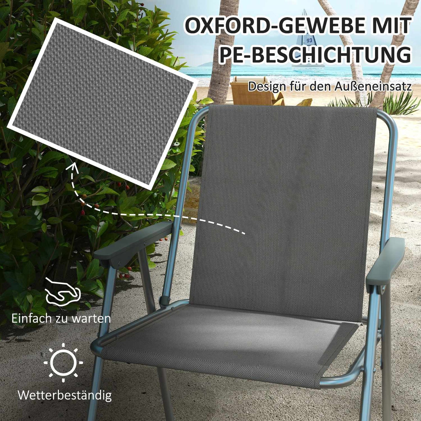 Set of 4 gray folding garden chairs with armrests