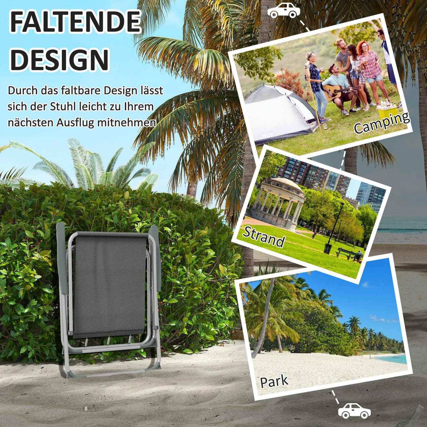 Set of 4 gray folding garden chairs with armrests