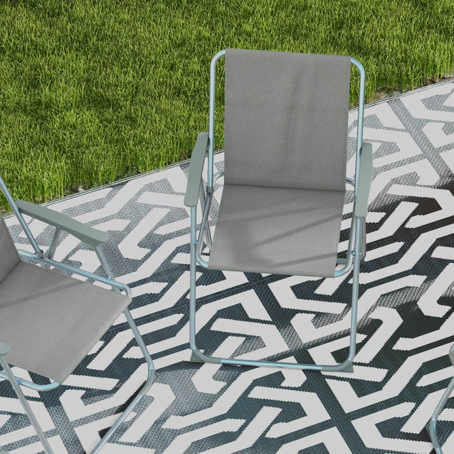 Set of 4 gray folding garden chairs with armrests