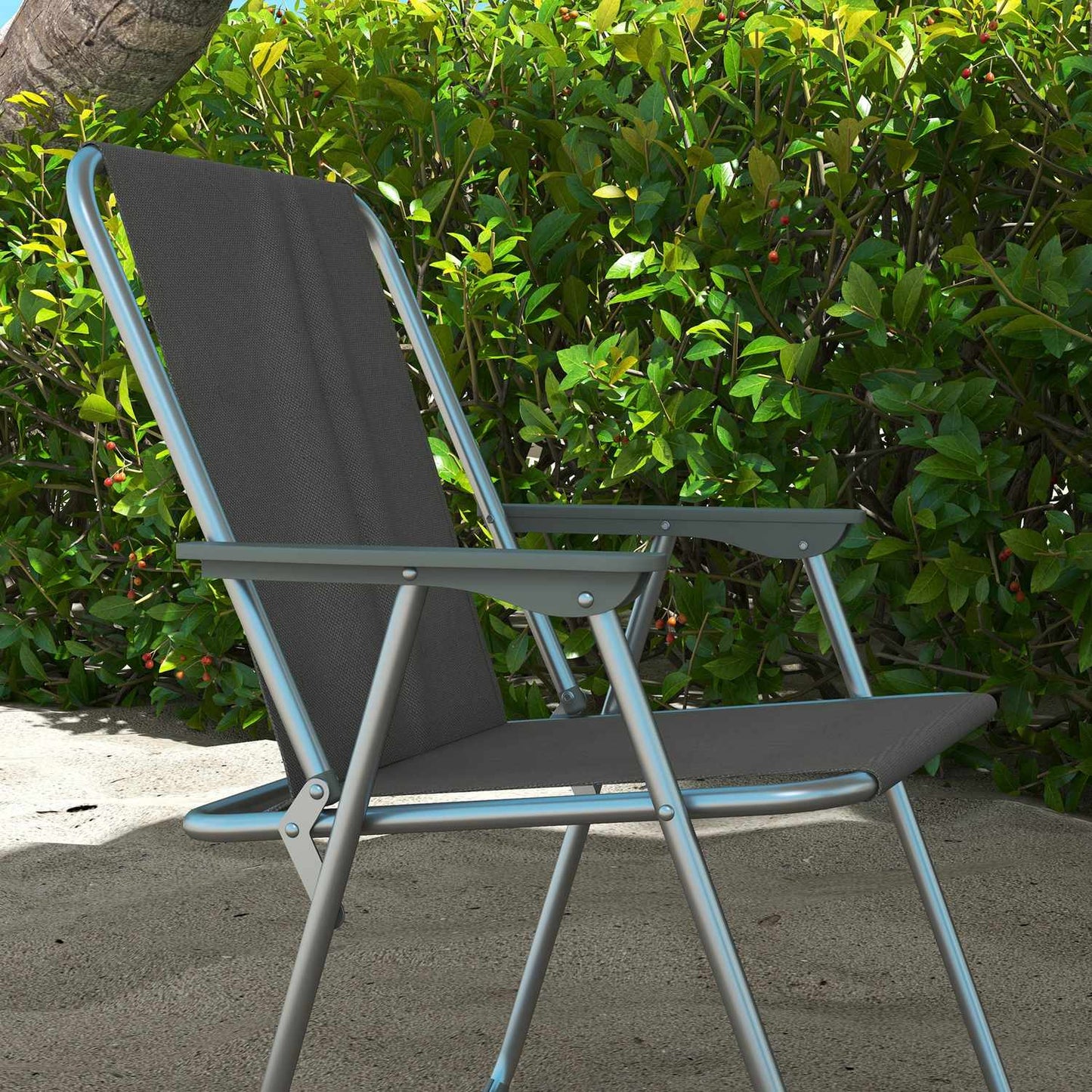 Set of 4 gray folding garden chairs with armrests