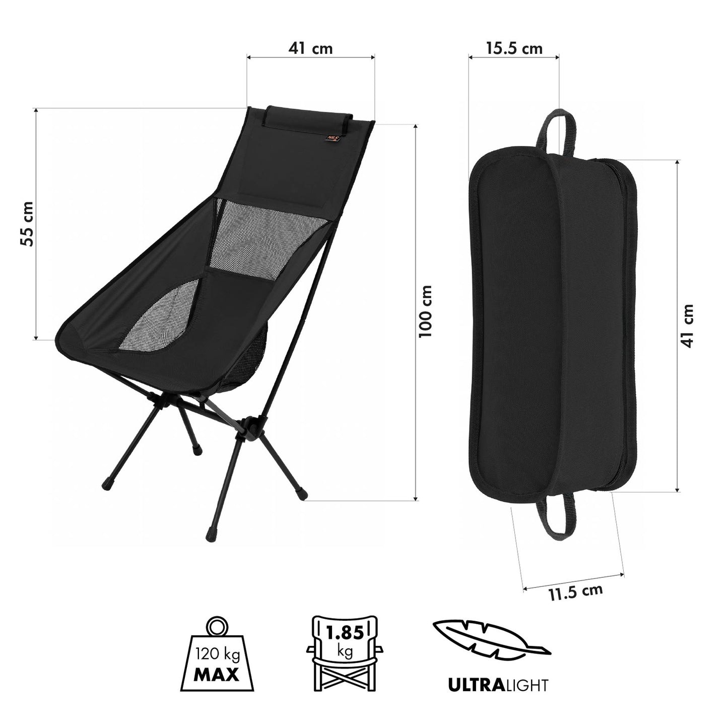 Folding Chair, Ultra Light, Black, Portable