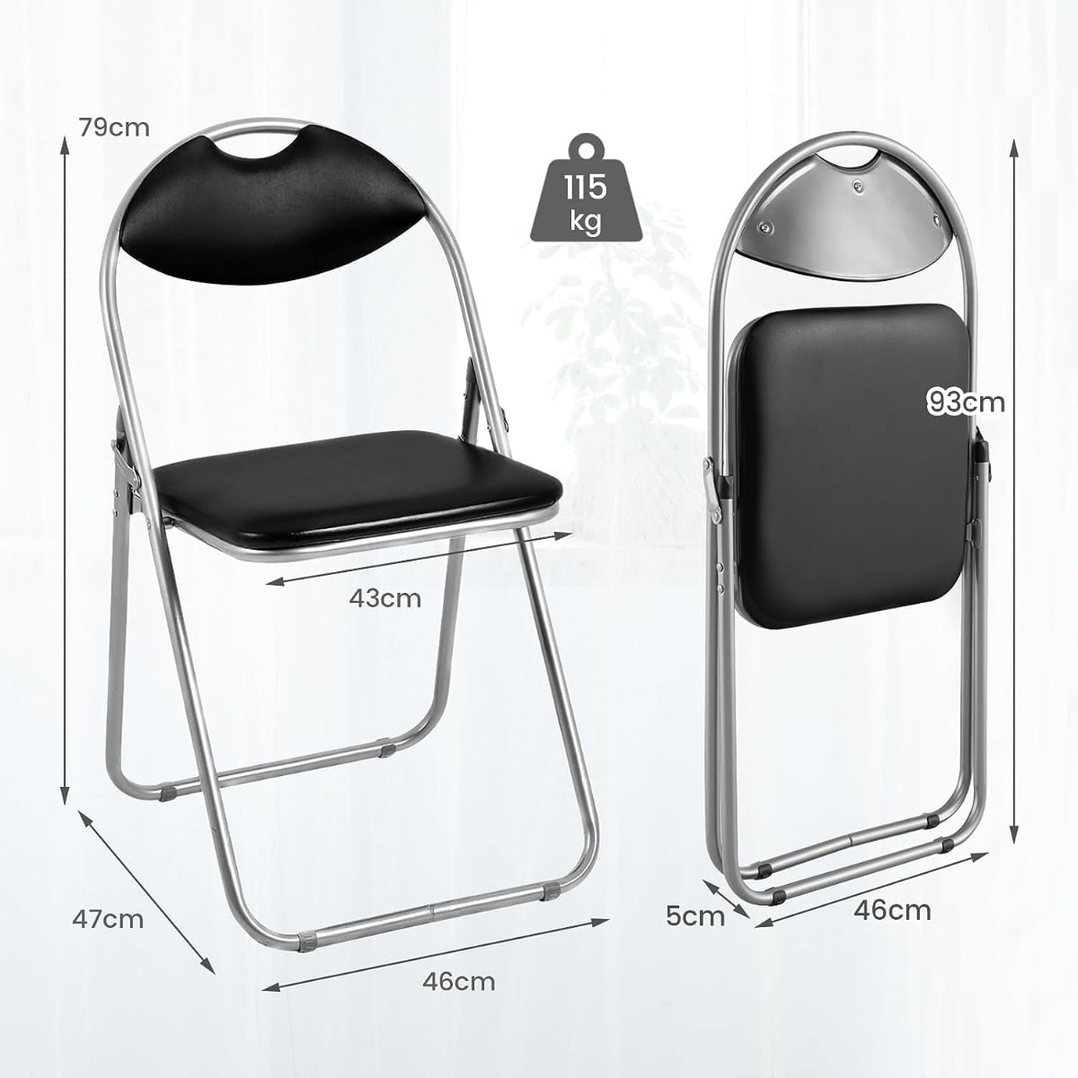Folding Chairs Set of 4, Metal Frame, Padded Seats