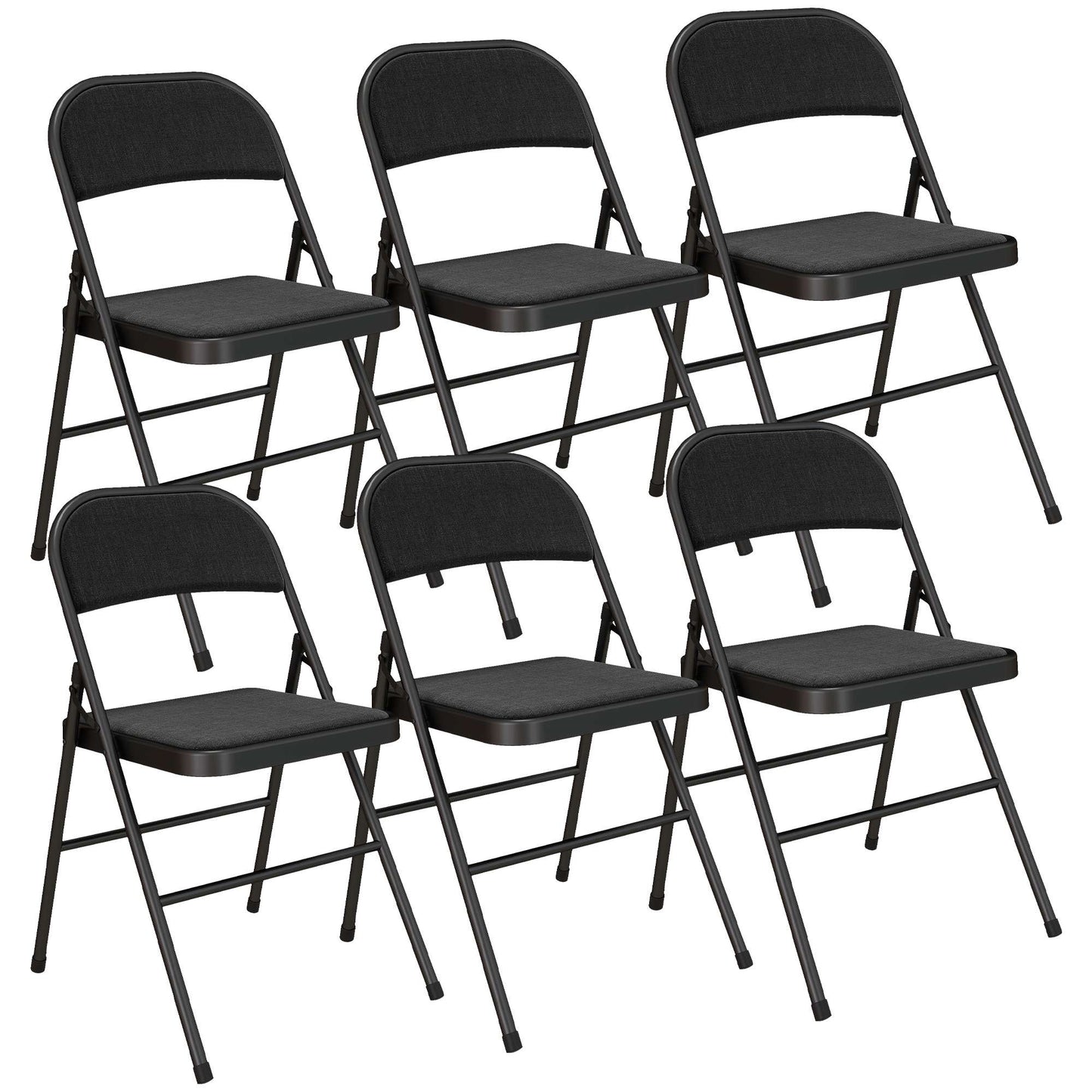 Folding Chairs Set of 6, Black, Steel Frame, Linen Look