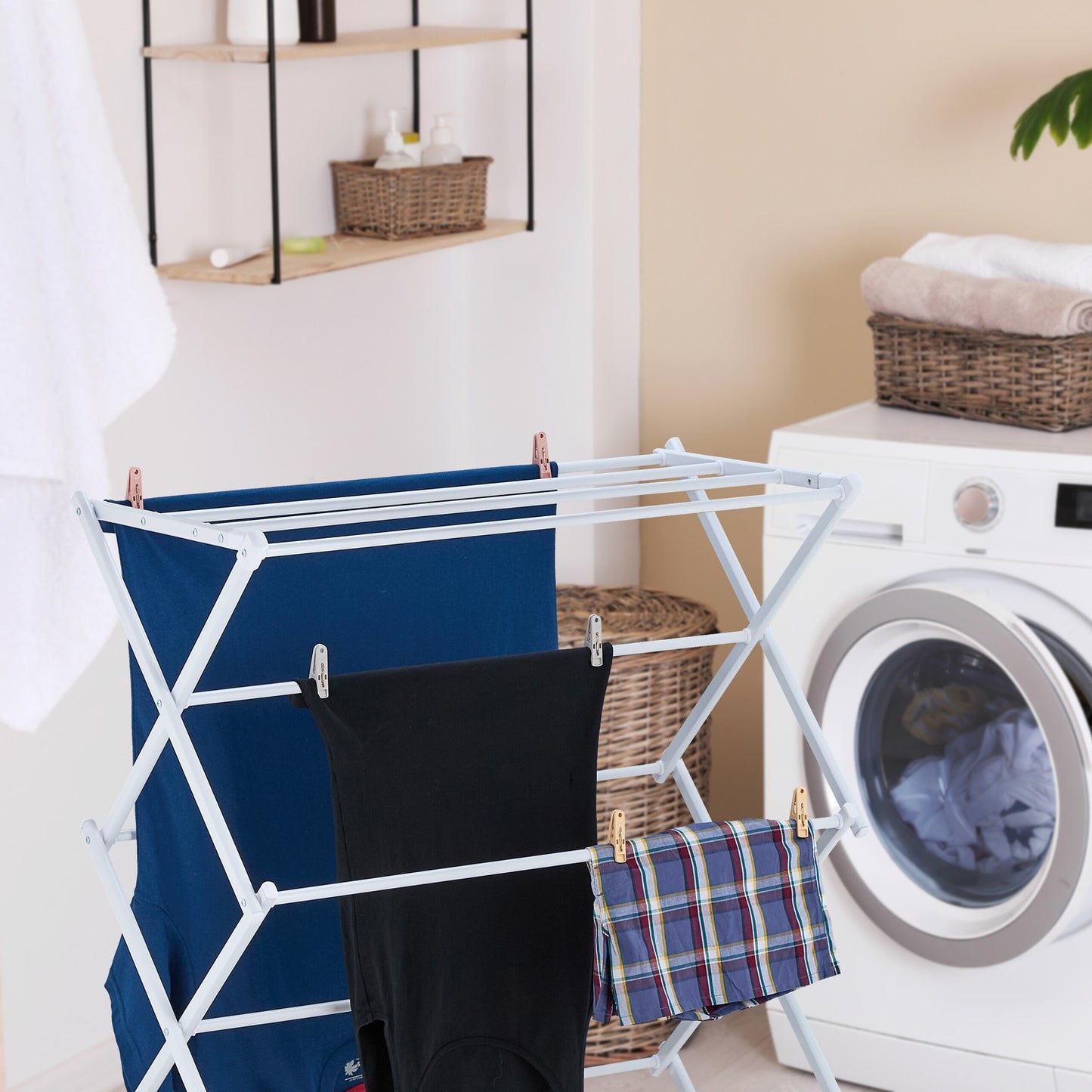 Folding Clothes Drying Rack with Pegs, Space-Saving