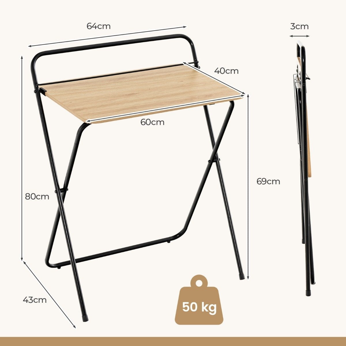 Folding Computer Desk with Tablet Holder, 64x43x80 cm, Natural