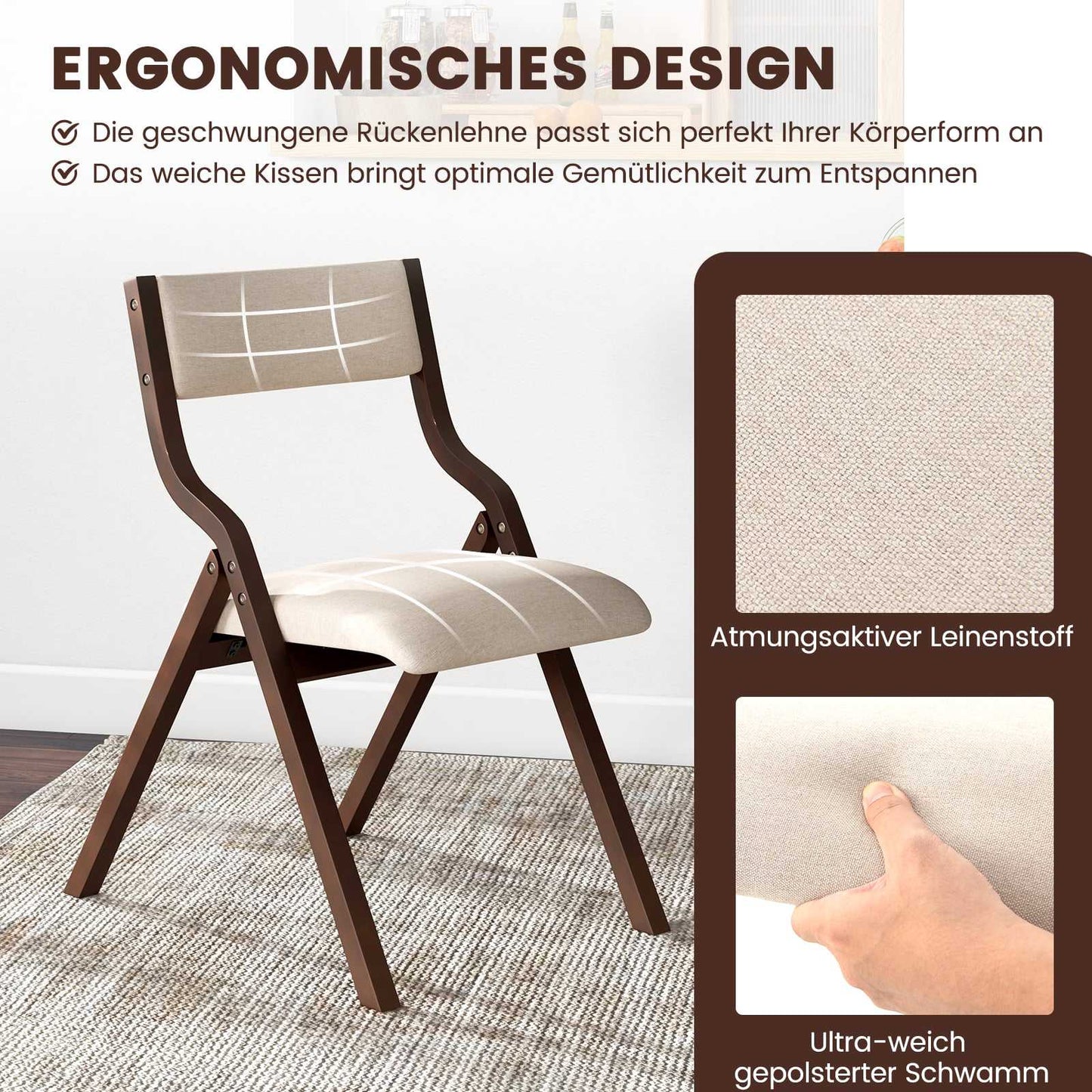 Folding Dining Chair Set, Padded Seats, Wood Frame