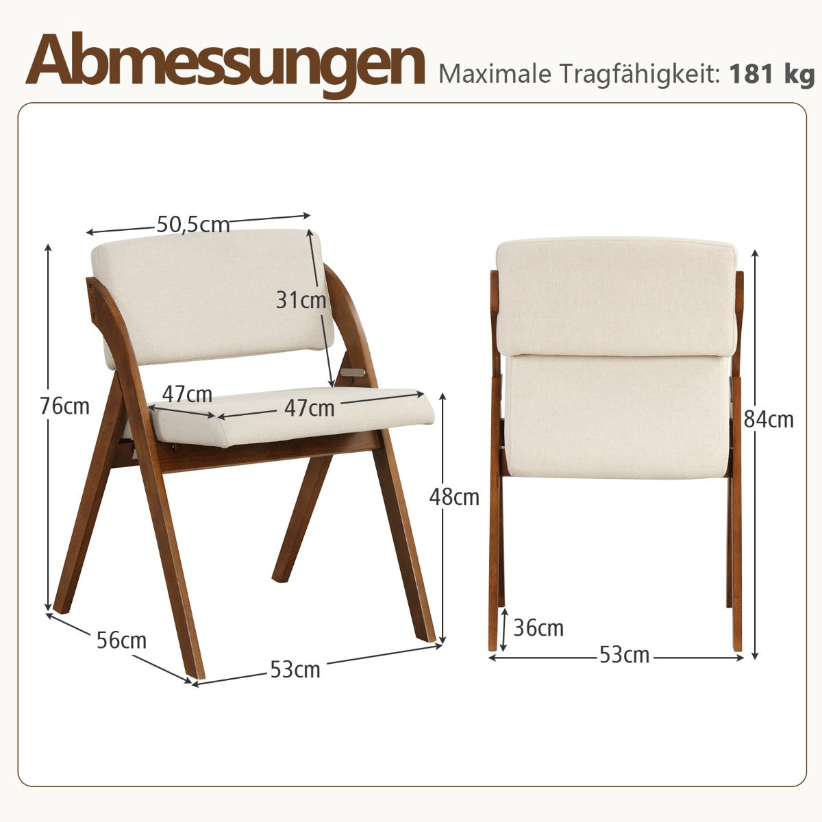 Folding Dining Chairs Set, Rubberwood Legs, Padded Seats, Brown