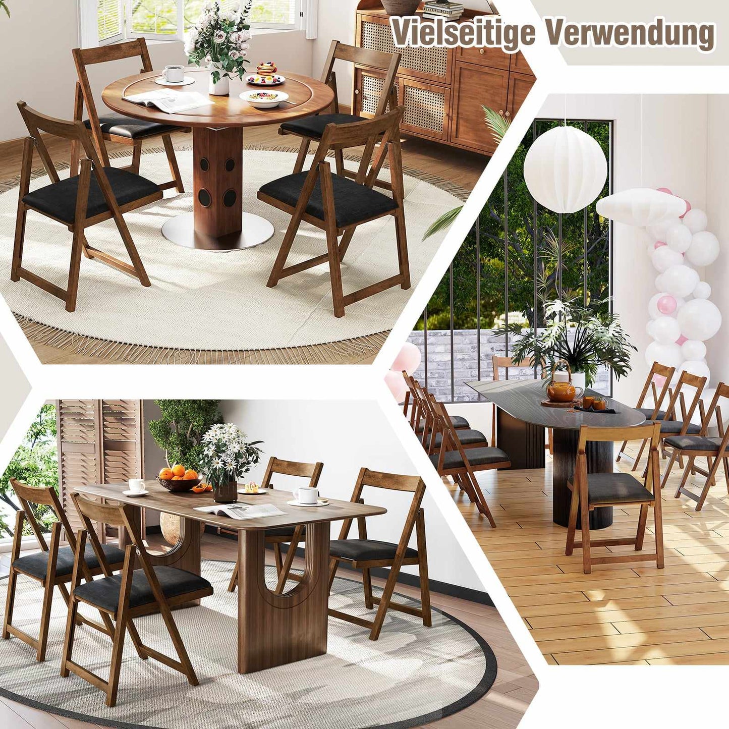 Folding Dining Chairs Set of 2, Padded, 150kg Capacity