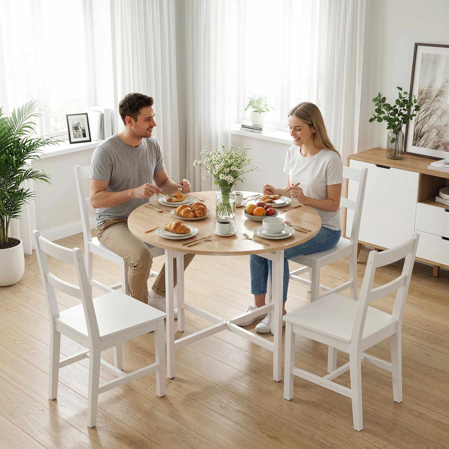 Folding Dining Table, 80 cm Round, Seats 2-4, Wood Finish