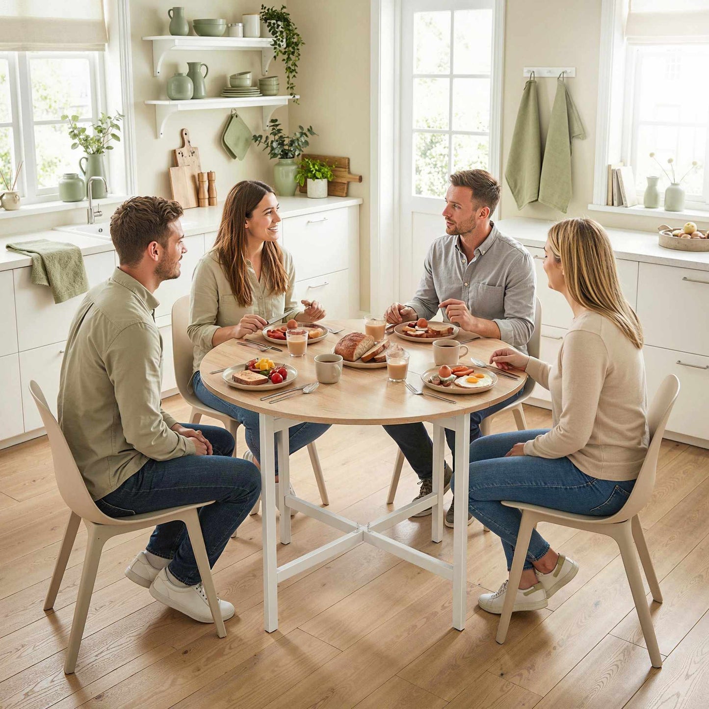 Folding Dining Table, 80 cm Round, Seats 2-4, Wood Finish