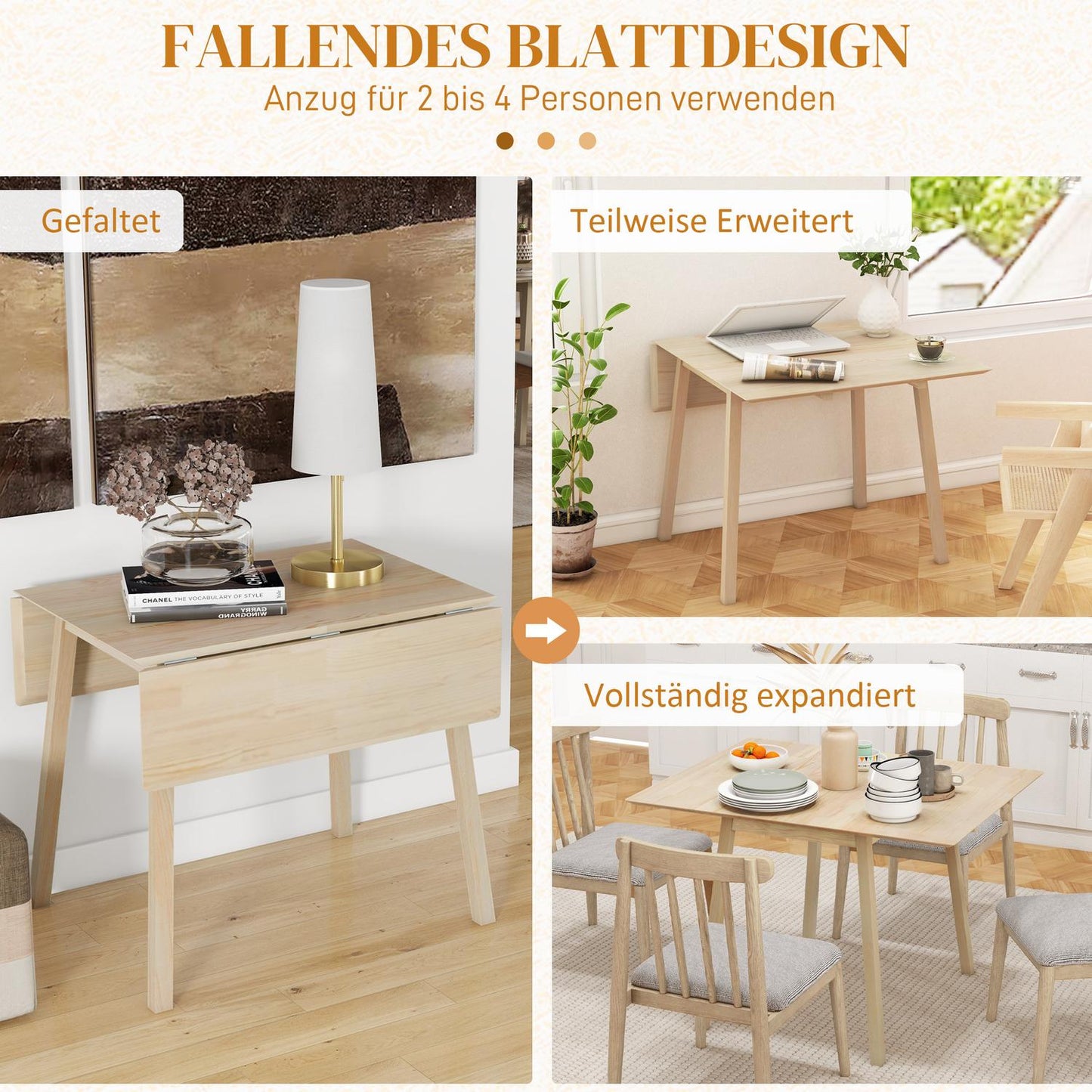 Wooden folding dining table, 2-4 seats, small spaces