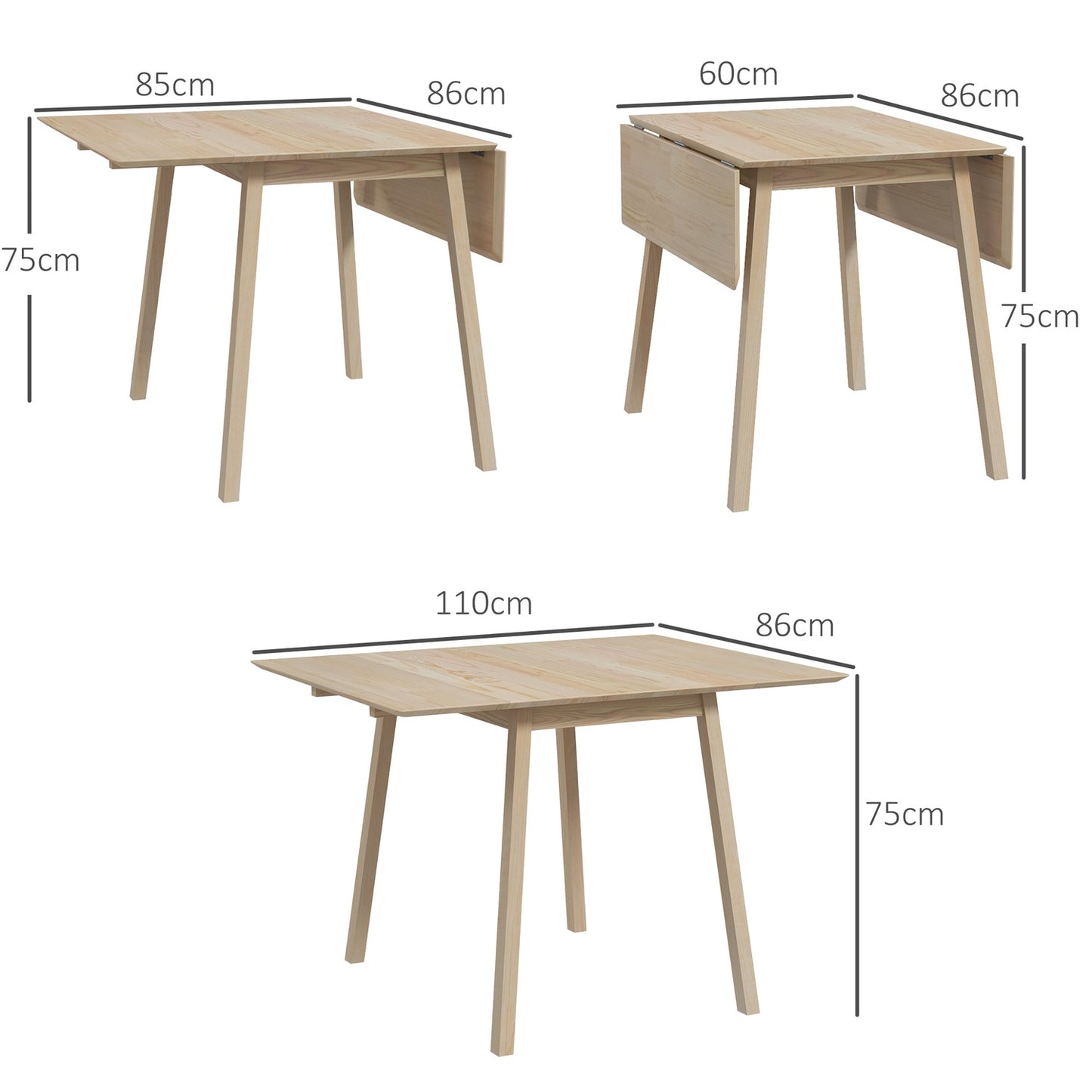 Wooden folding dining table, 2-4 seats, small spaces