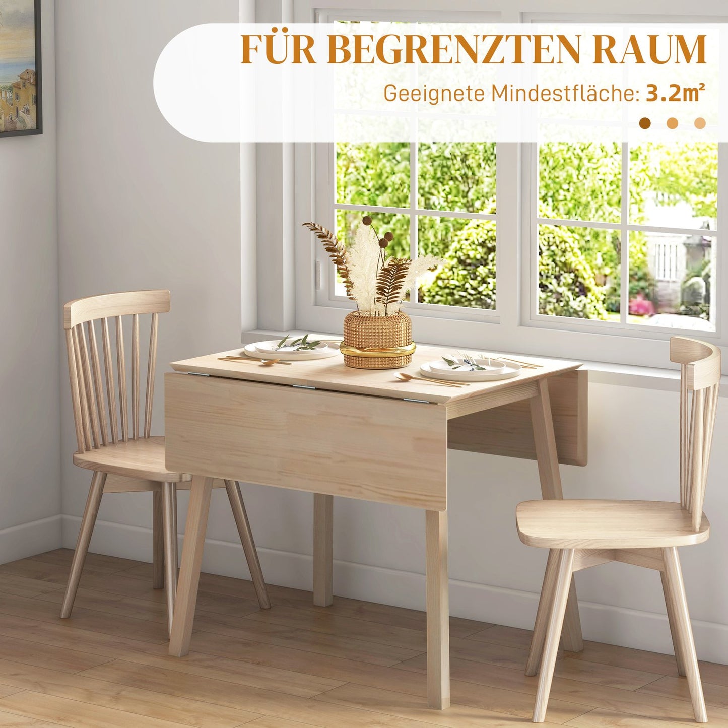 Wooden folding dining table, 2-4 seats, small spaces