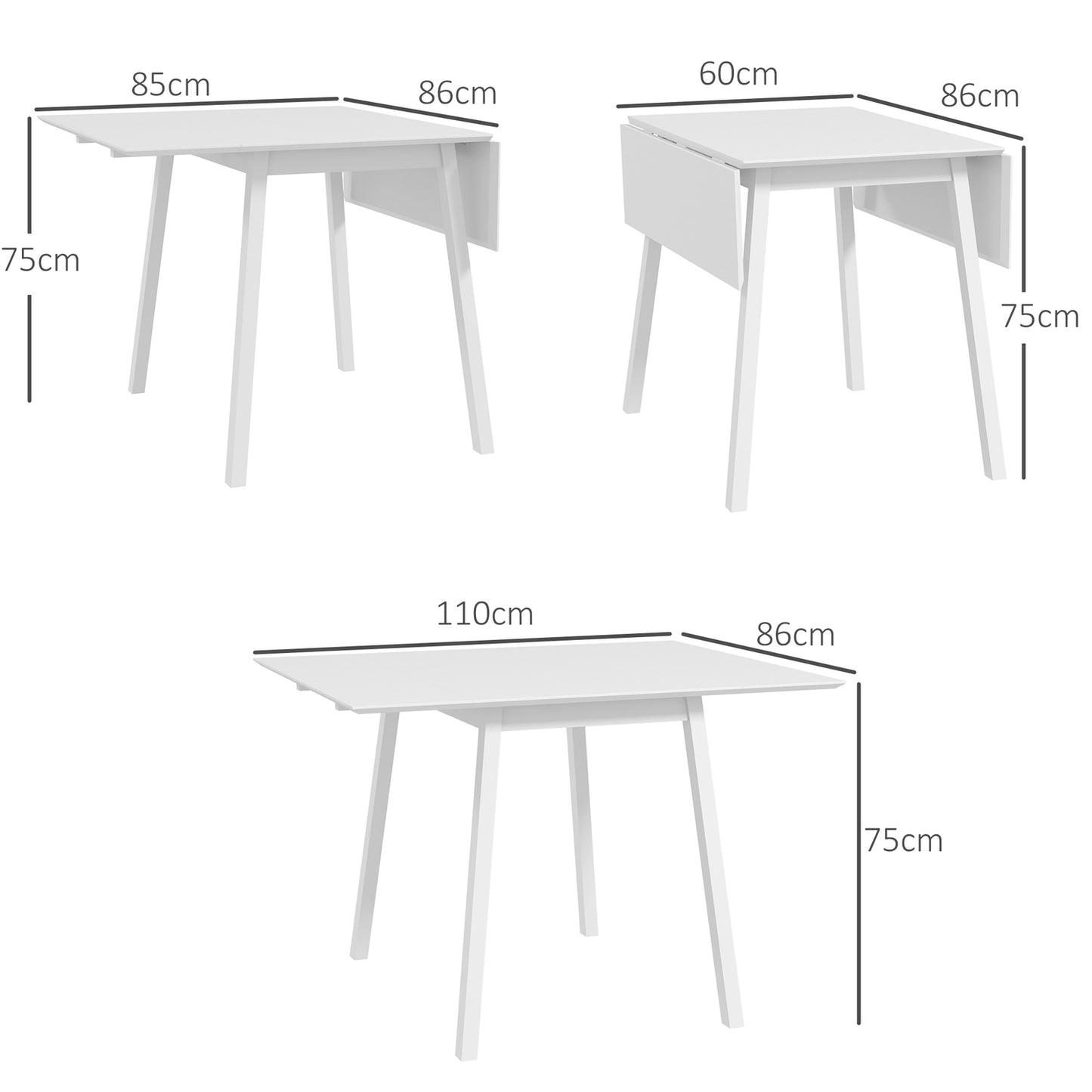 Wooden folding dining table, chairs 2-4, space-saving, white